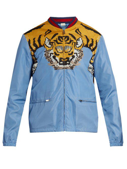 Lelie plan postkantoor Gucci Tiger Print Bomber Jacket in Blue for Men | Lyst Canada