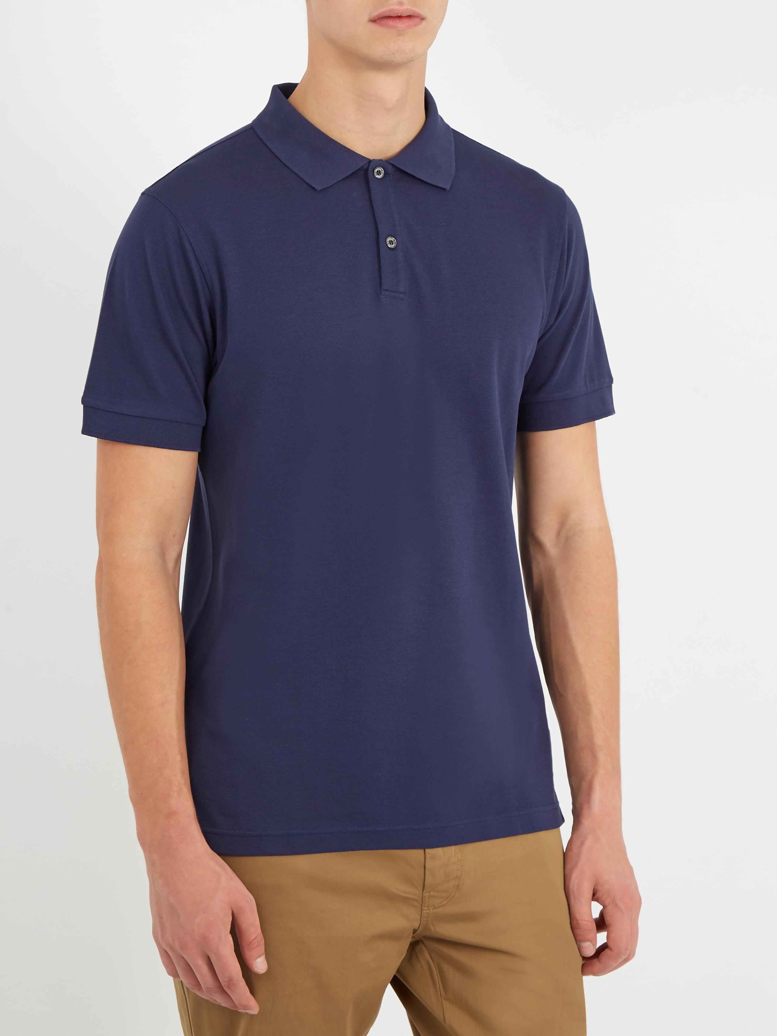 Download Sunspel Point-collar Cotton-piqué Polo Shirt in Navy (Blue ...