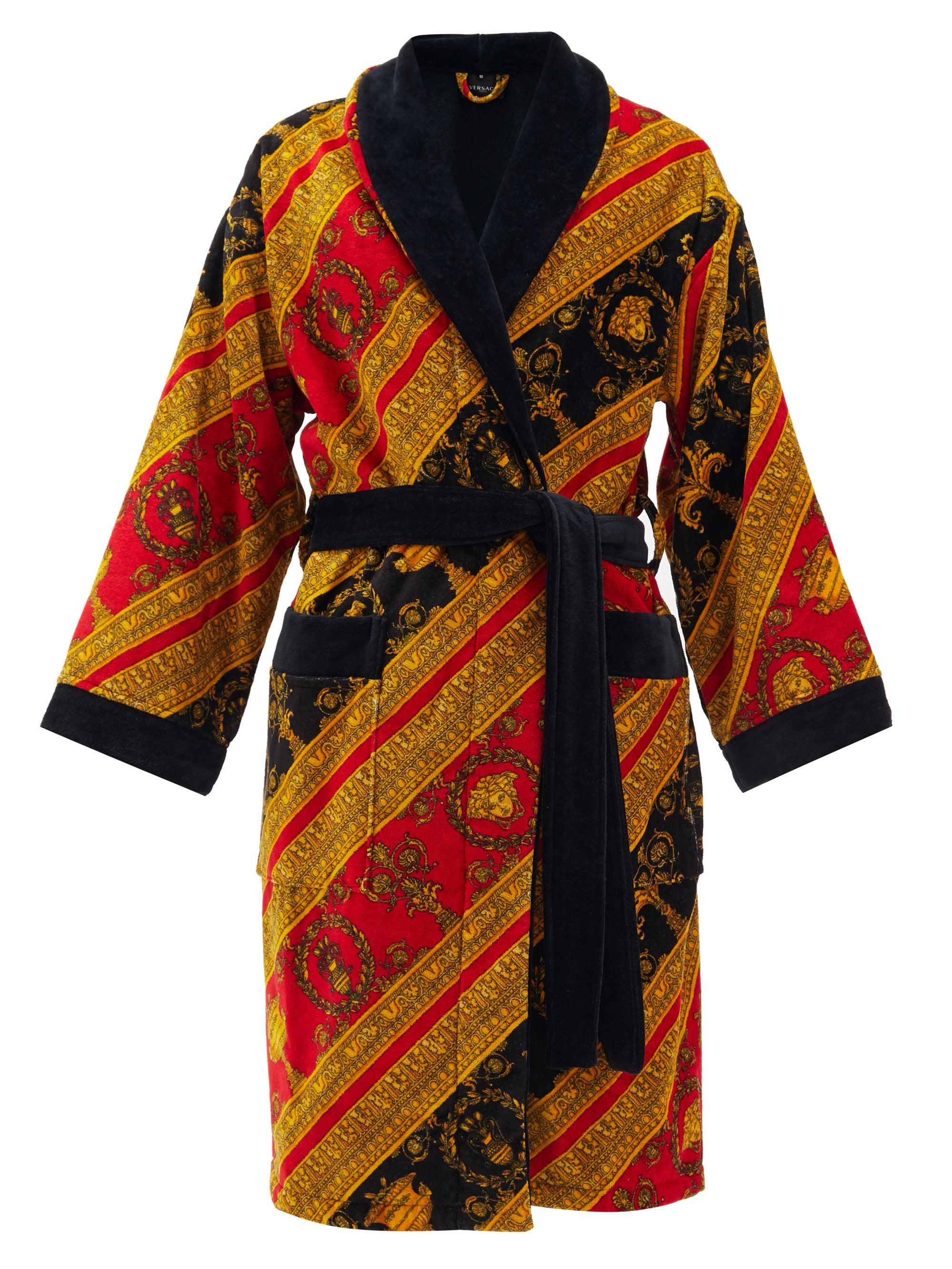 Versace Baroque-print Cotton Bathrobe in Red Gold (Red) for Men - Lyst