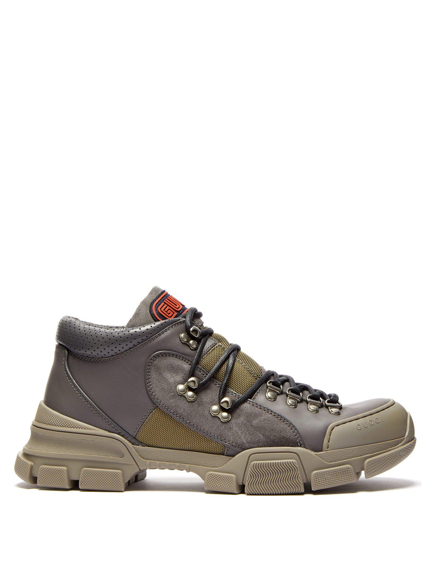 Gucci Flashtrek Panelled Leather Boots in Grey (Gray) for Men Lyst