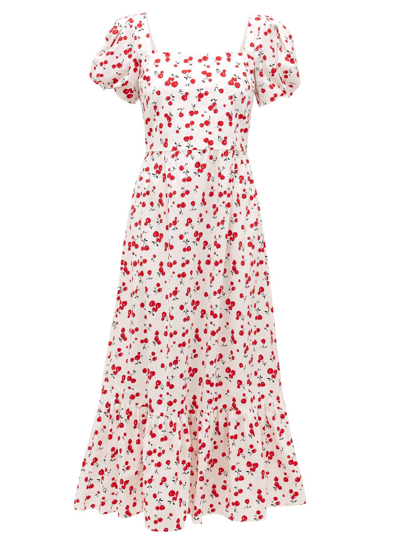 HVN Fromer Cherry-print Cotton-blend Poplin Dress | Lyst