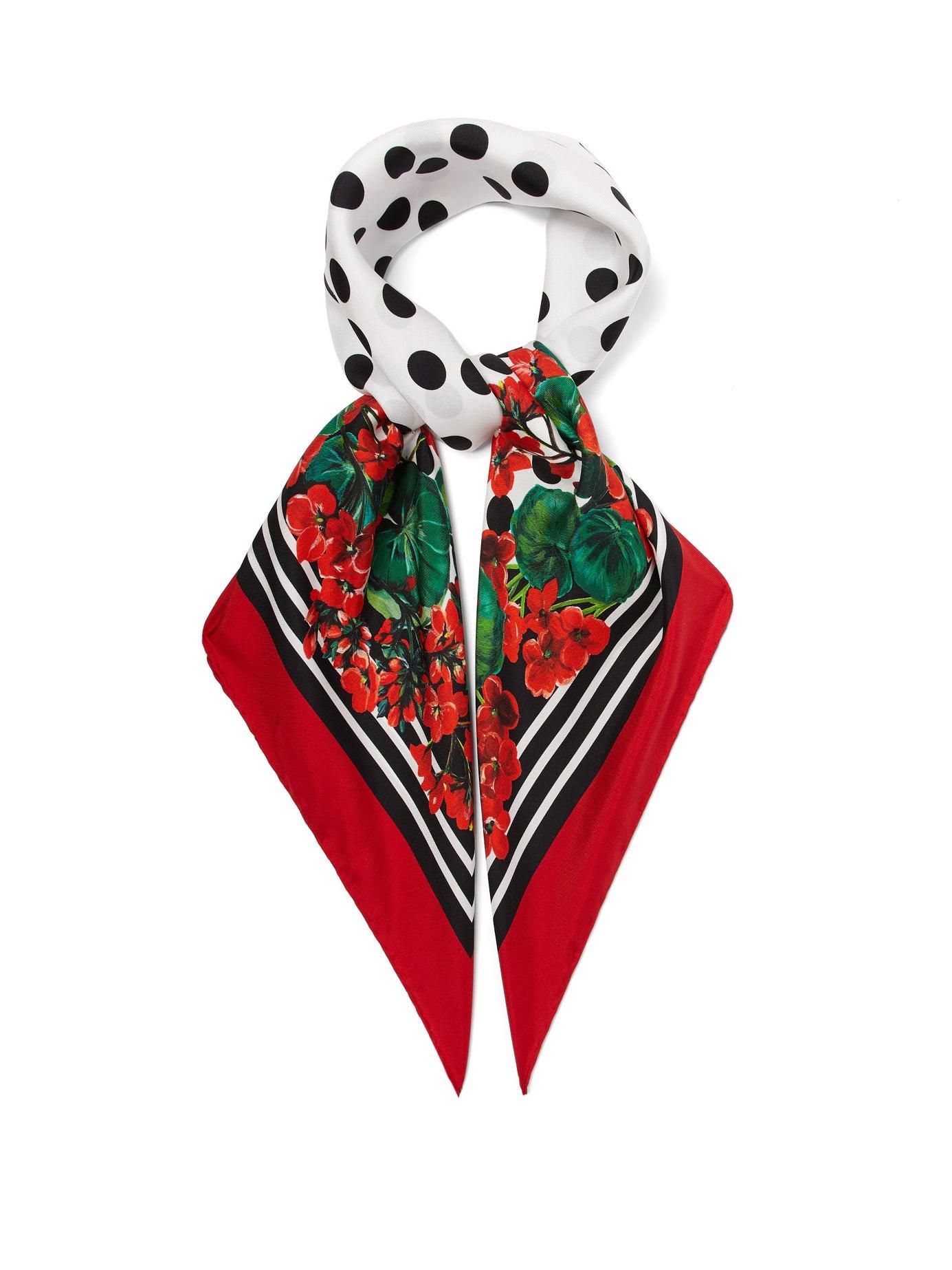 Dolce & Gabbana Geranium And Polka Dot-print Silk Scarf in Red | Lyst