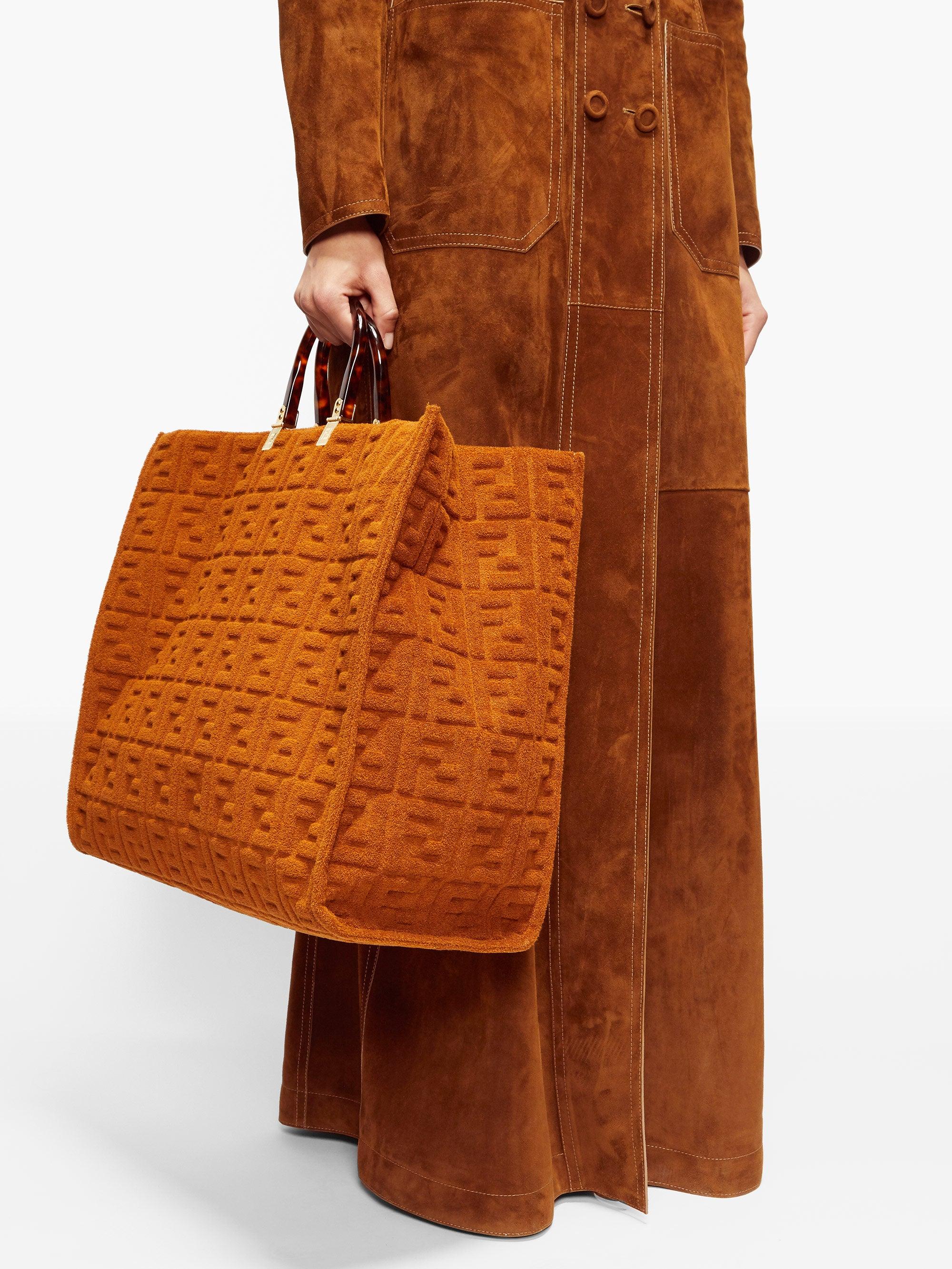 Fendi Sunshine Ff-embossed Terry Tote Bag in Brown | Lyst