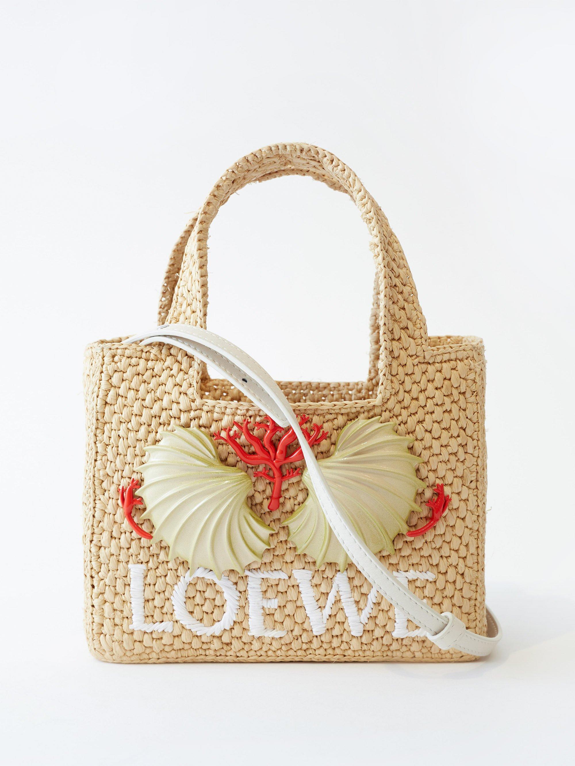 Loewe X Maruja Mallo Logo-embroidered Shell Raffia Bag in White | Lyst ...