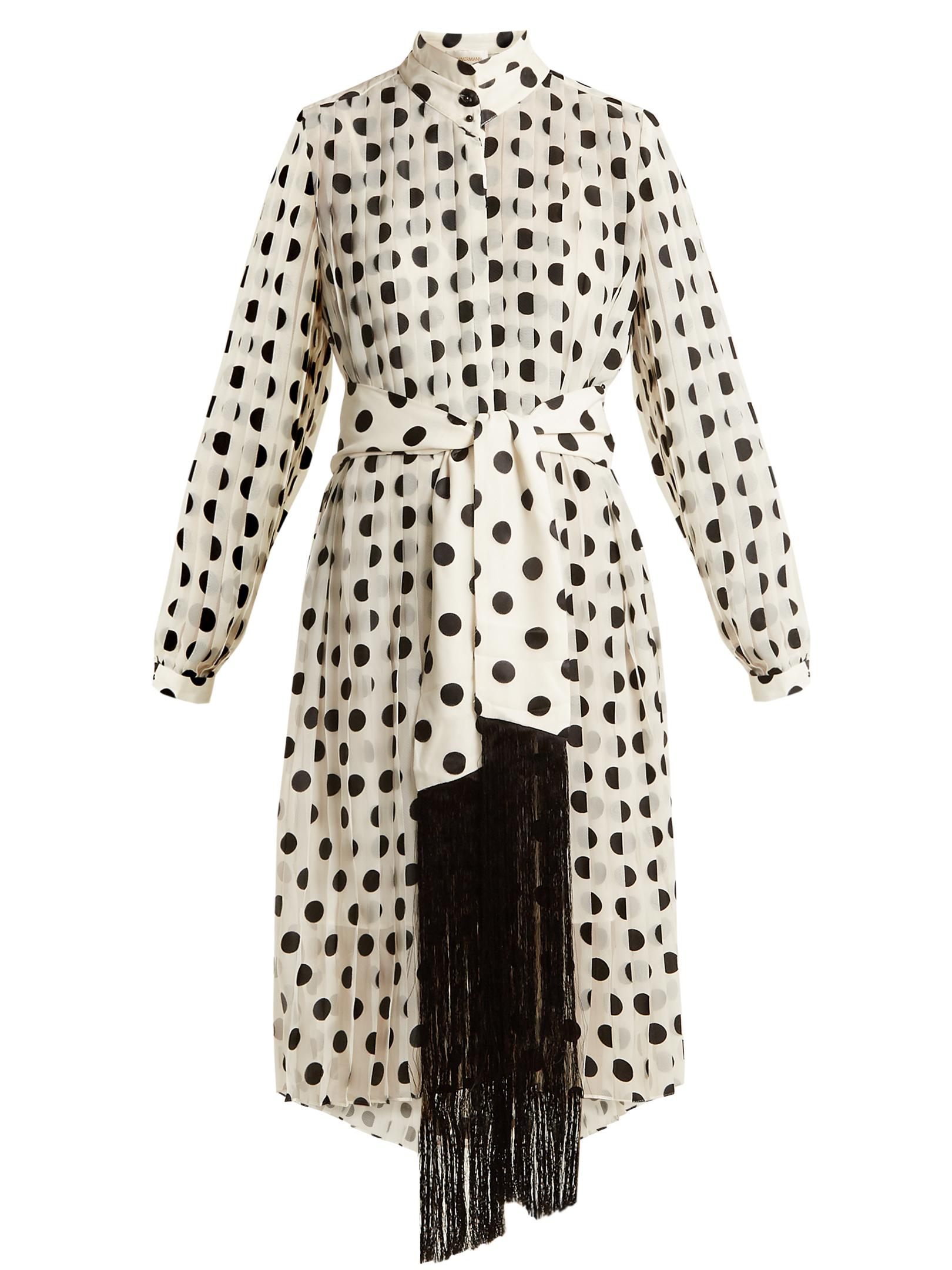 Zimmermann Rife High-neck Pleated Polka-dot Dress in Black | Lyst Canada