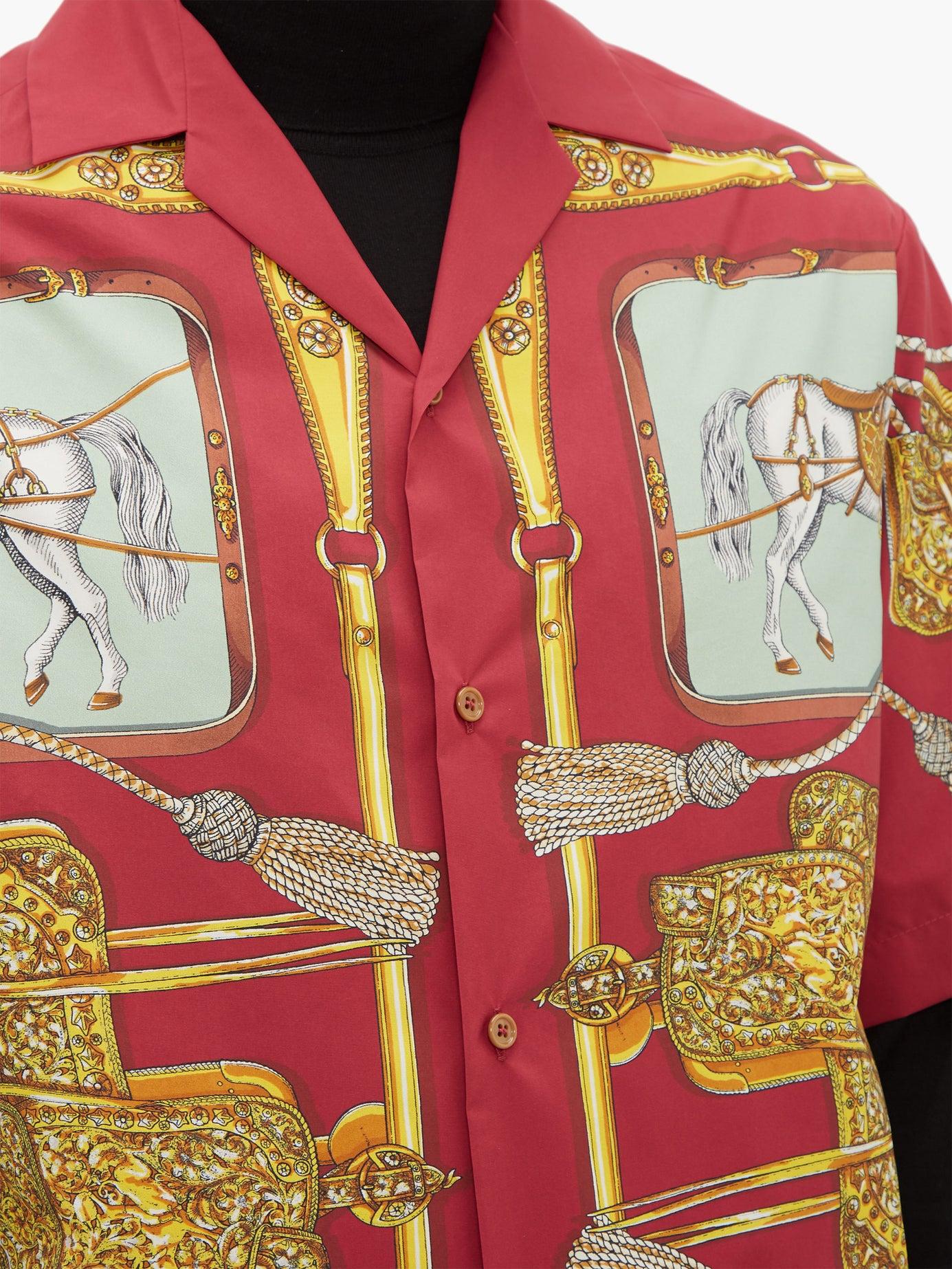 Gucci Synthetic Baroque Equestrianprint Meshlined Shirt in Red for