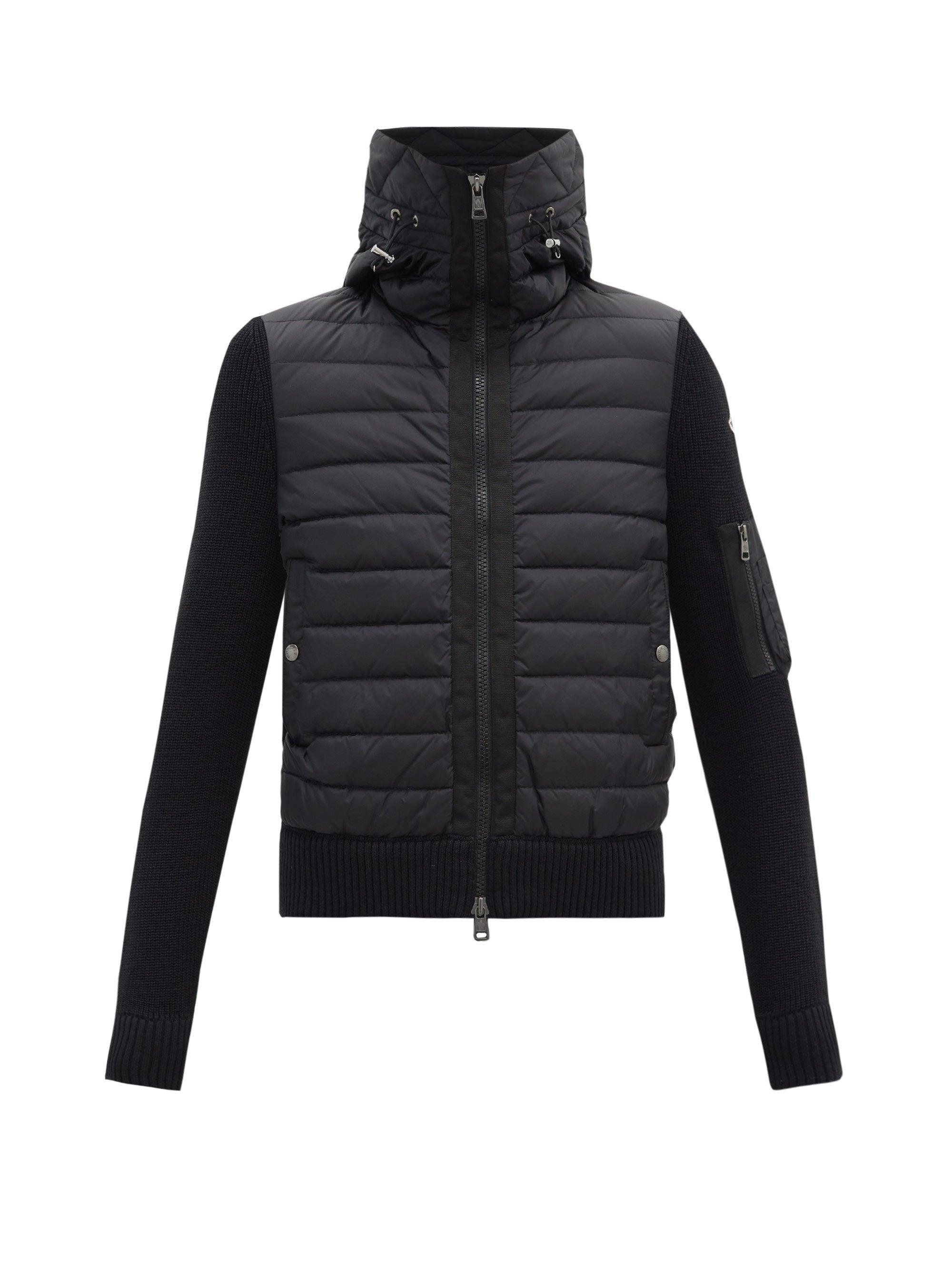 Moncler Down-quilted Wool-blend Hooded Cardigan in Black for Men - Lyst