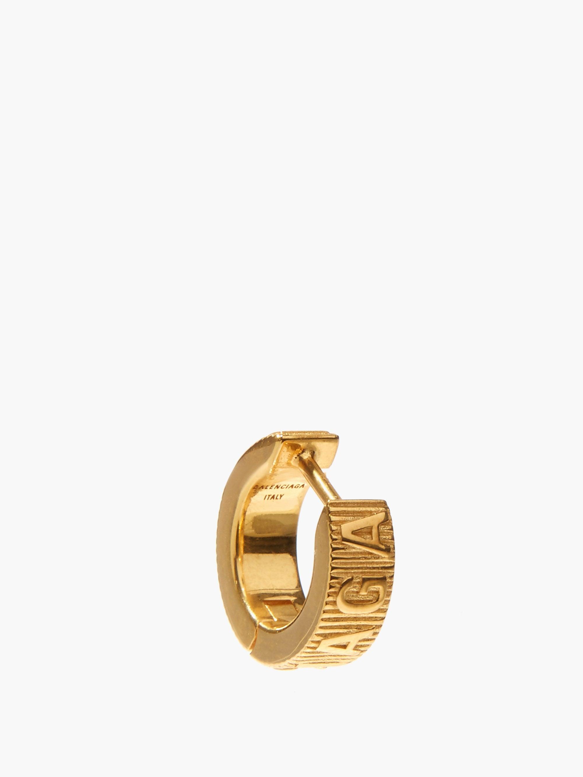 Balenciaga Force Logo-stripe Gold-plated Hoop Earrings in Metallic | Lyst