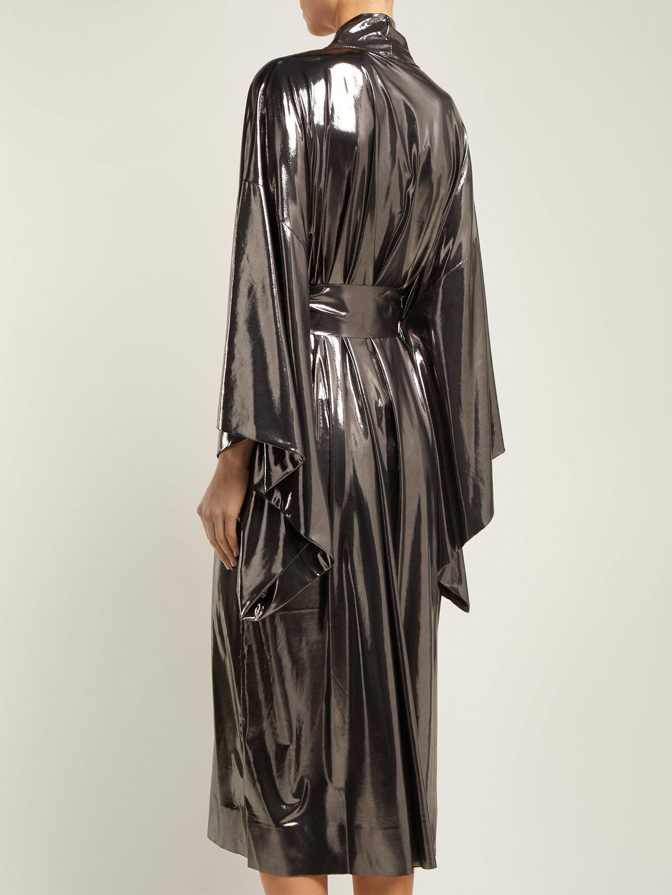 Norma Kamali Belted Lamé Robe in Metallic | Lyst