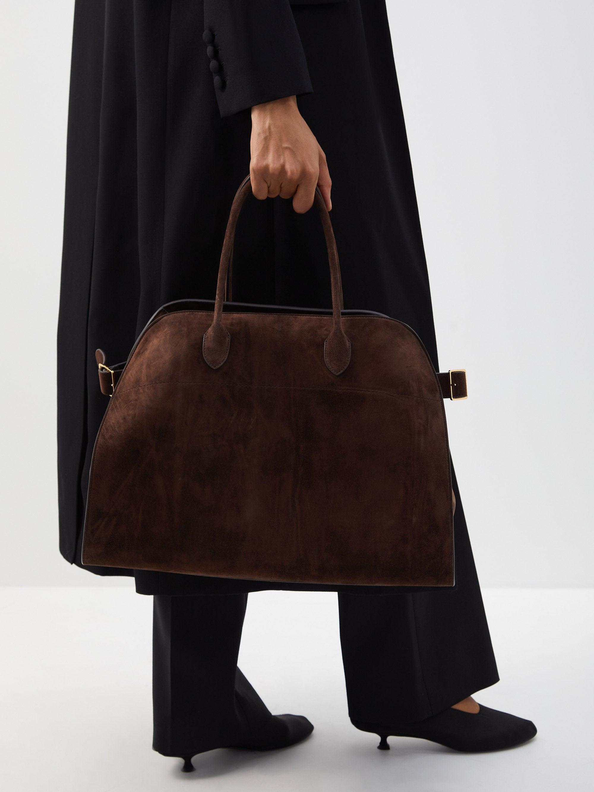 The Row Margaux 17 Large Leather Tote Bag in Brown