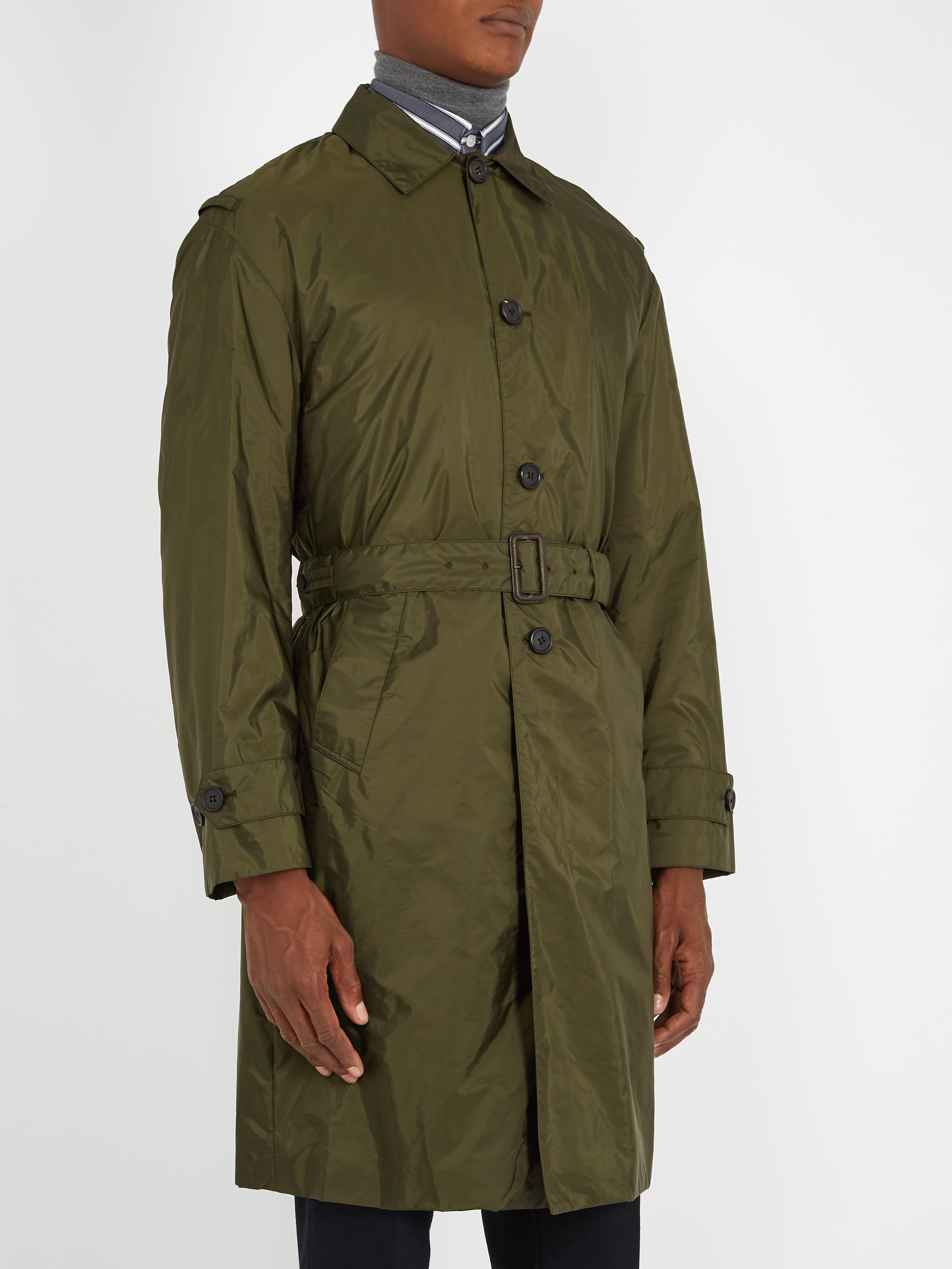 Prada Synthetic Belted Nylon Trench Coat in Khaki (Green) for Men | Lyst