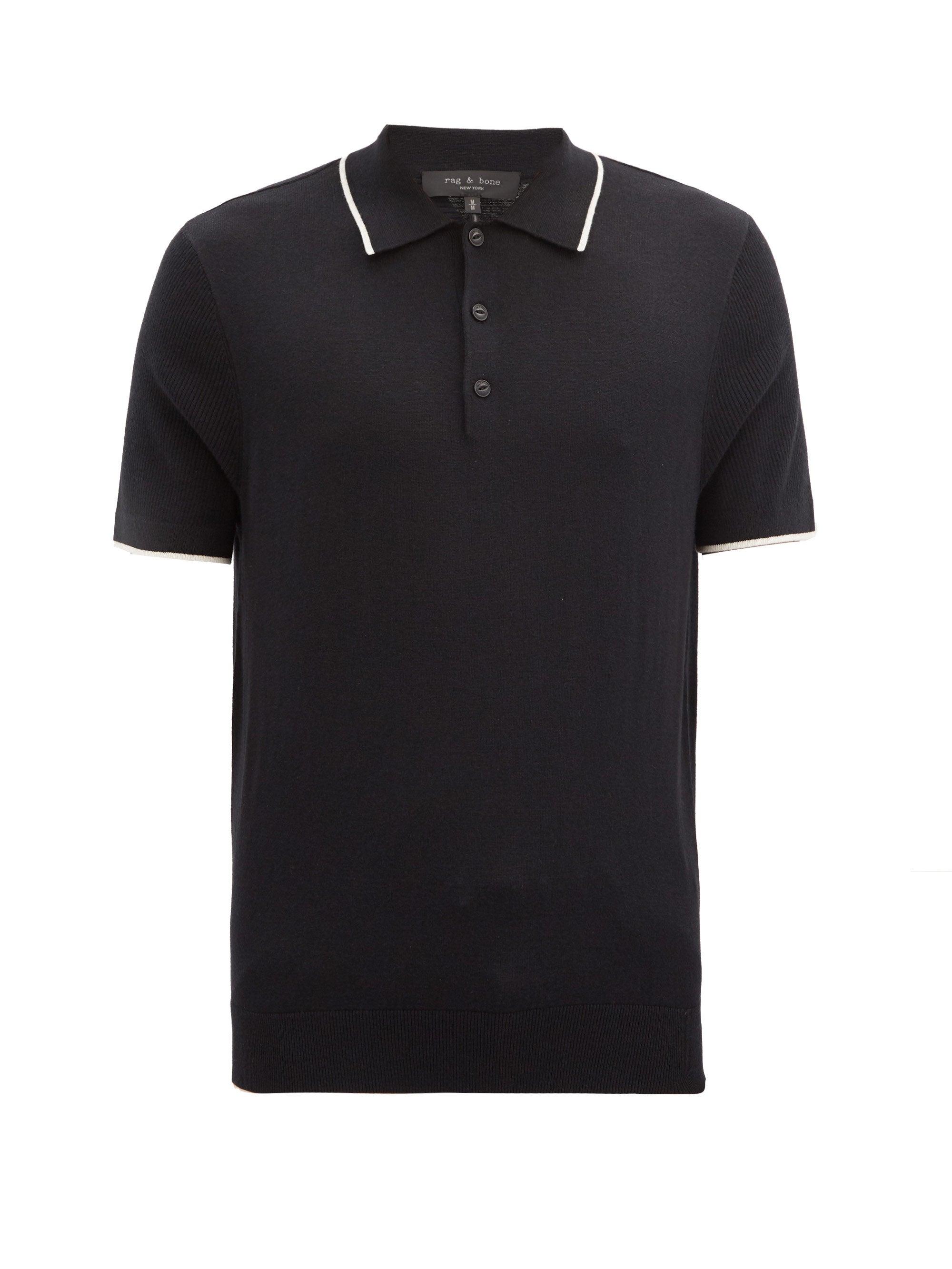 Rag & Bone Jalen Tipped Cotton-blend Jersey Polo Shirt in Black for Men ...