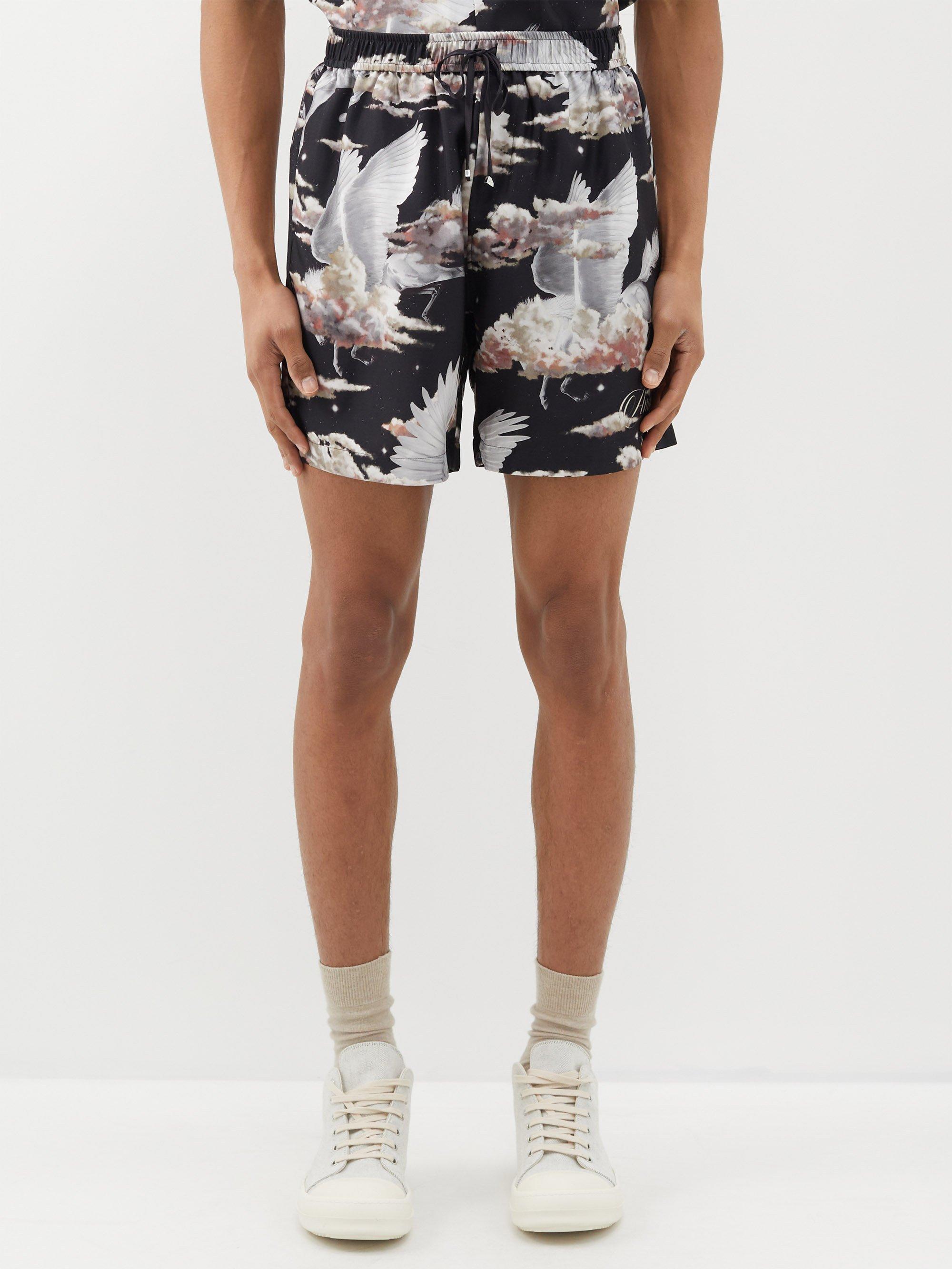 Amiri Pegasusprint Silktwill Shorts in Black for Men Lyst
