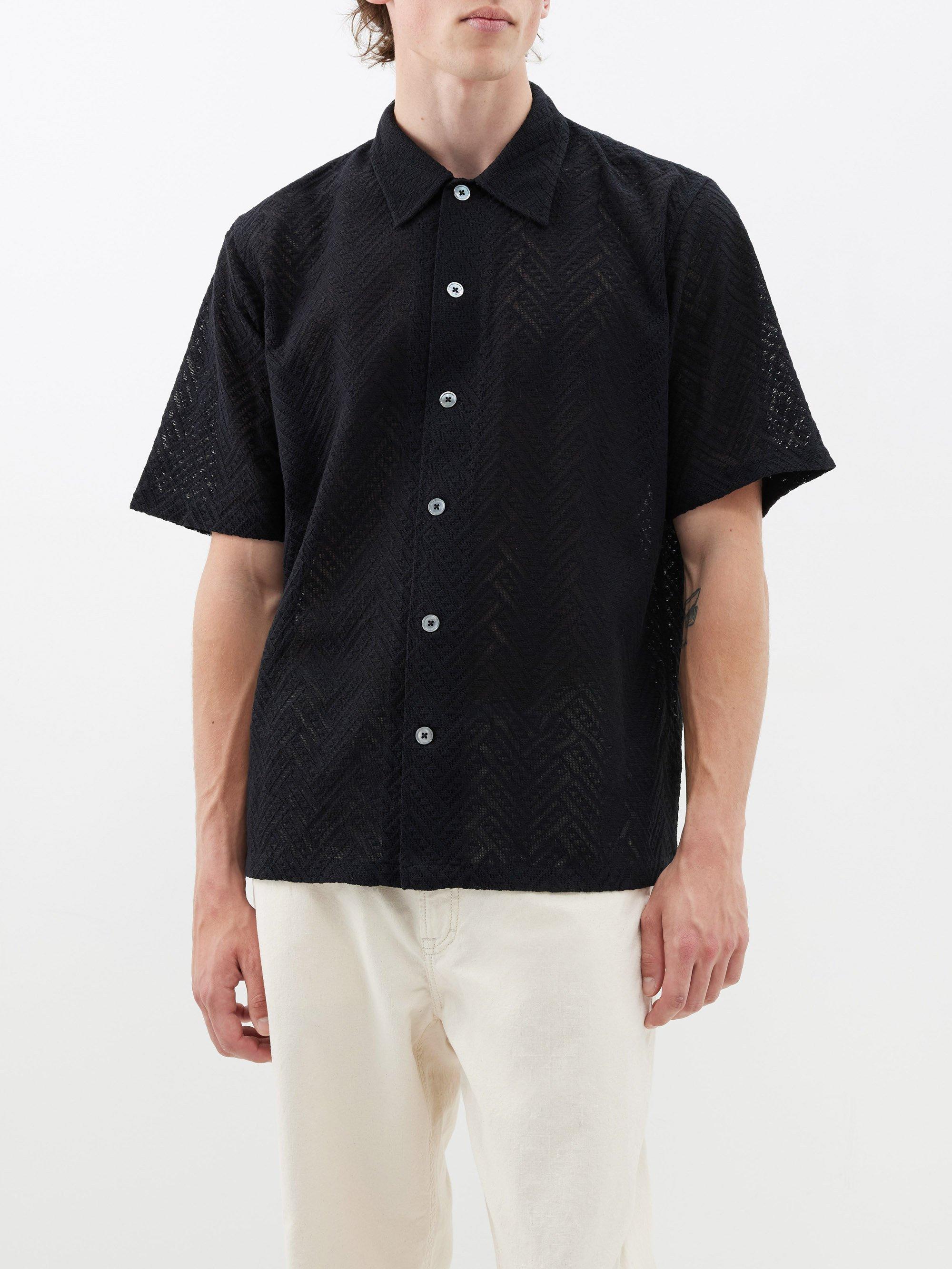 sunflower Spacey Jacquard Cotton-blend Knit Shirt in Black for Men