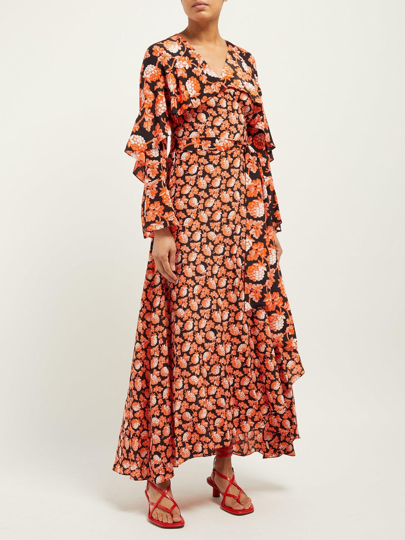 Diane von Furstenberg Isla Berry Print Silk Wrap Dress in Orange - Lyst