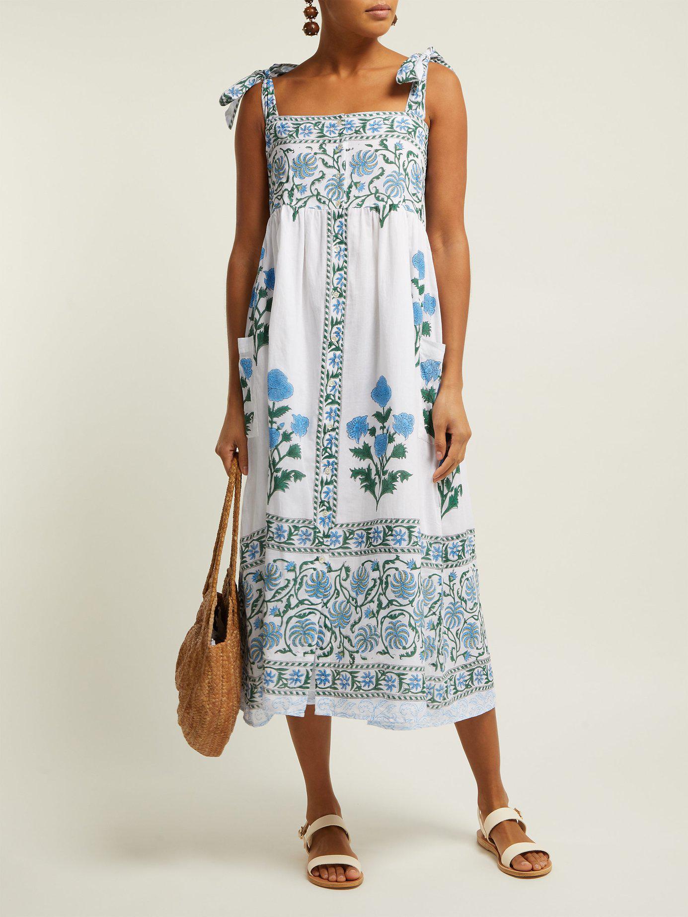 Juliet Dunn Poppy Print Cotton Midi Dress in Floral (Blue) - Lyst