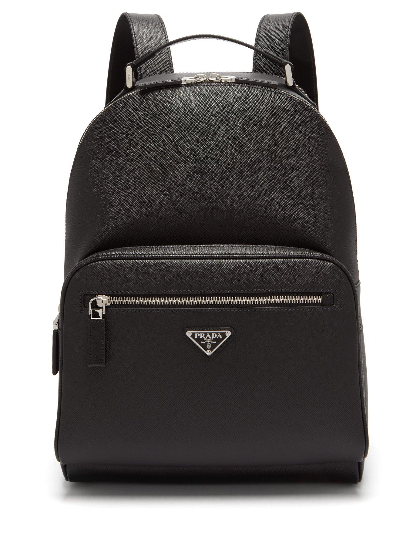 PRADA Milano Double Pocket Leather Backpack Bag Black