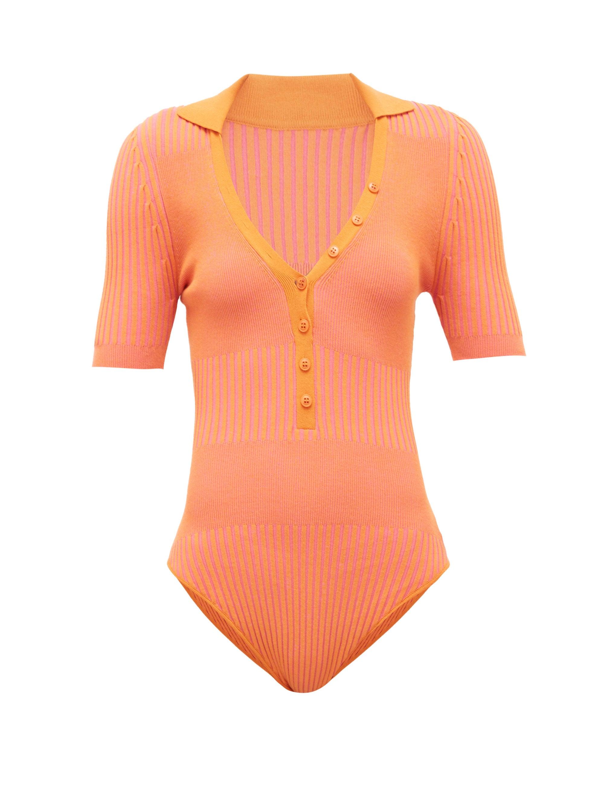 Jacquemus Yauco Button-down Ribbed-jersey Bodysuit in Orange - Lyst