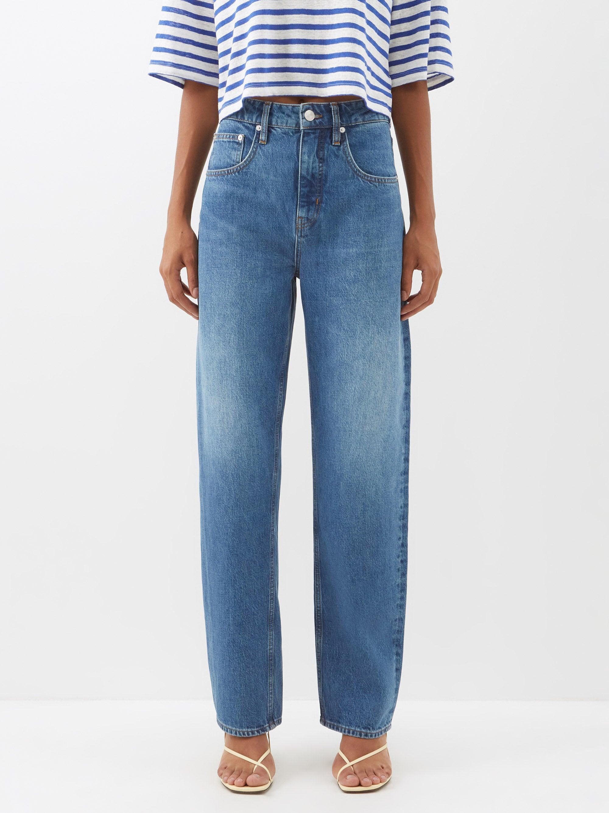 Frame barrel leg jeans in blue lyst