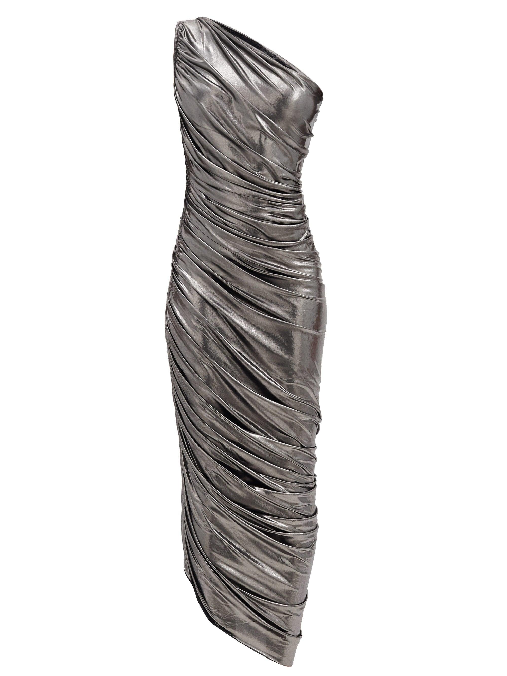 Norma Kamali Diana One-shoulder Draped Lamé Dress in Silver (Metallic ...