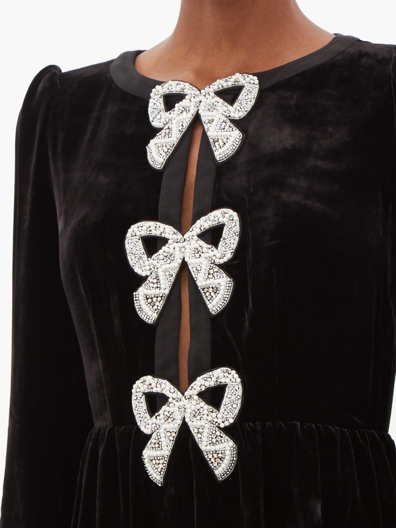 Saloni Camille Embroidered-bows Midi Dress in Black | Lyst