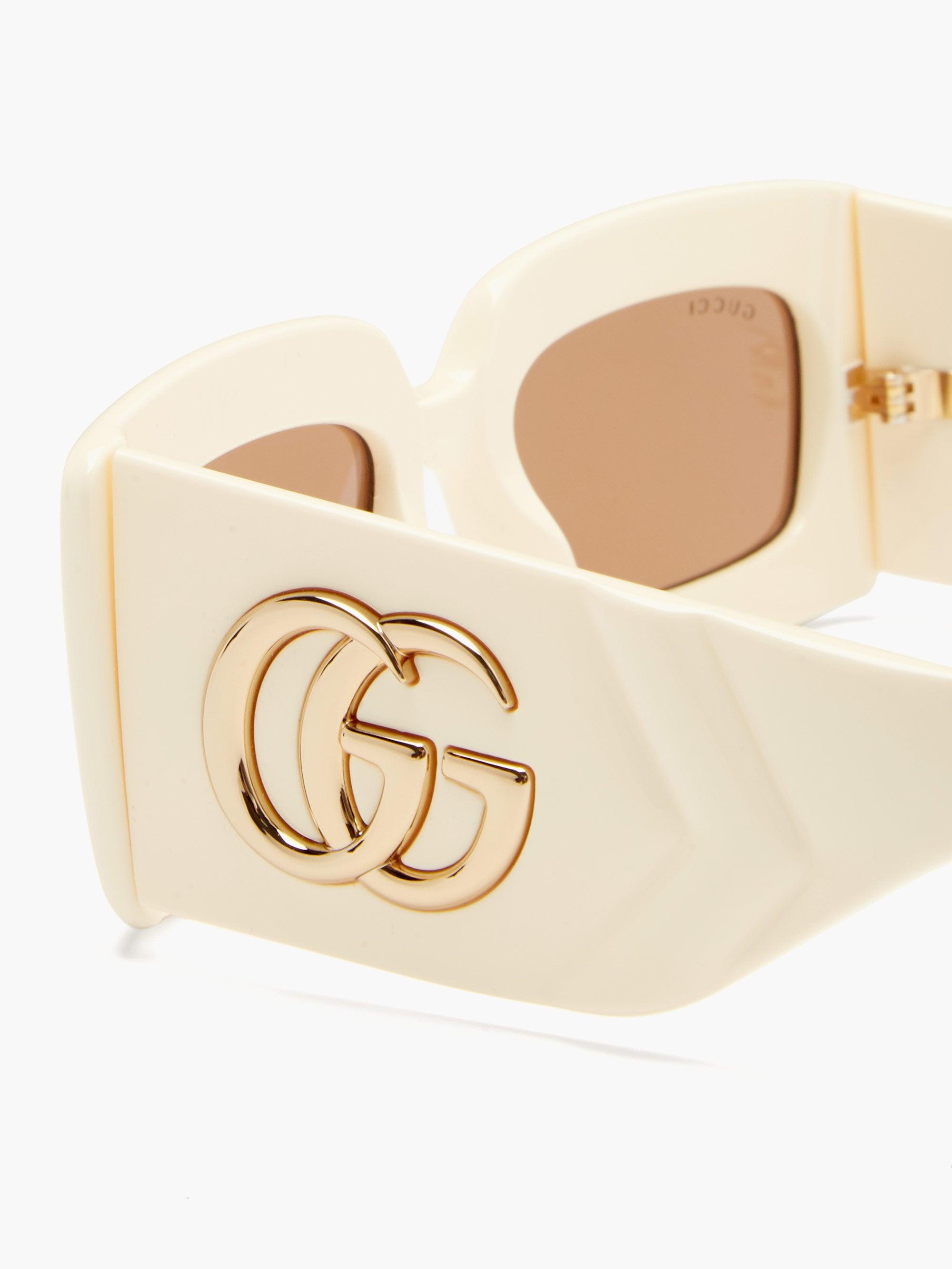 Gucci GG-logo Quilted Acetate Sunglasses in White |