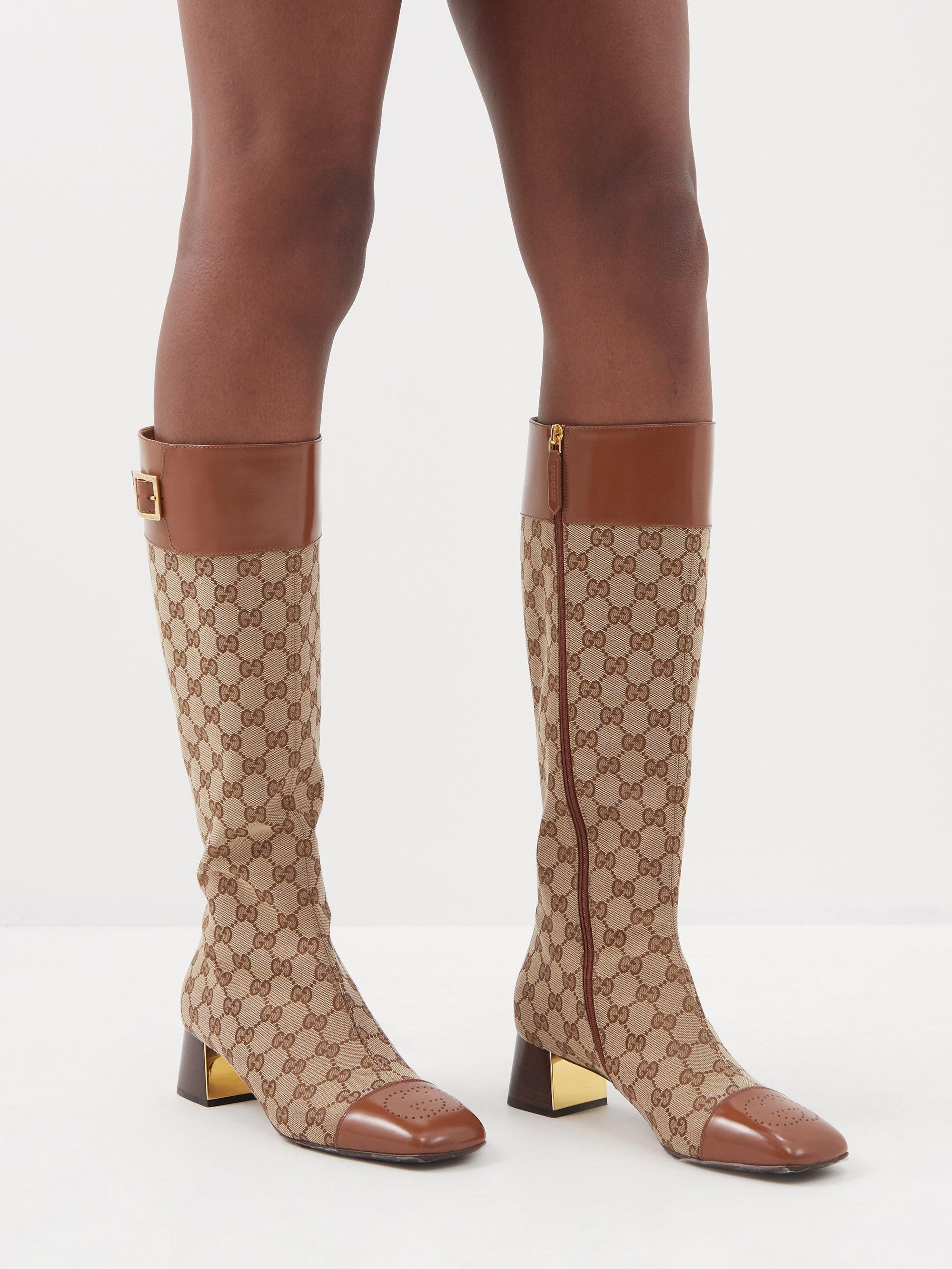 Gucci Ellis Gg-monogram Canvas Knee-high Boots in Natural | Lyst