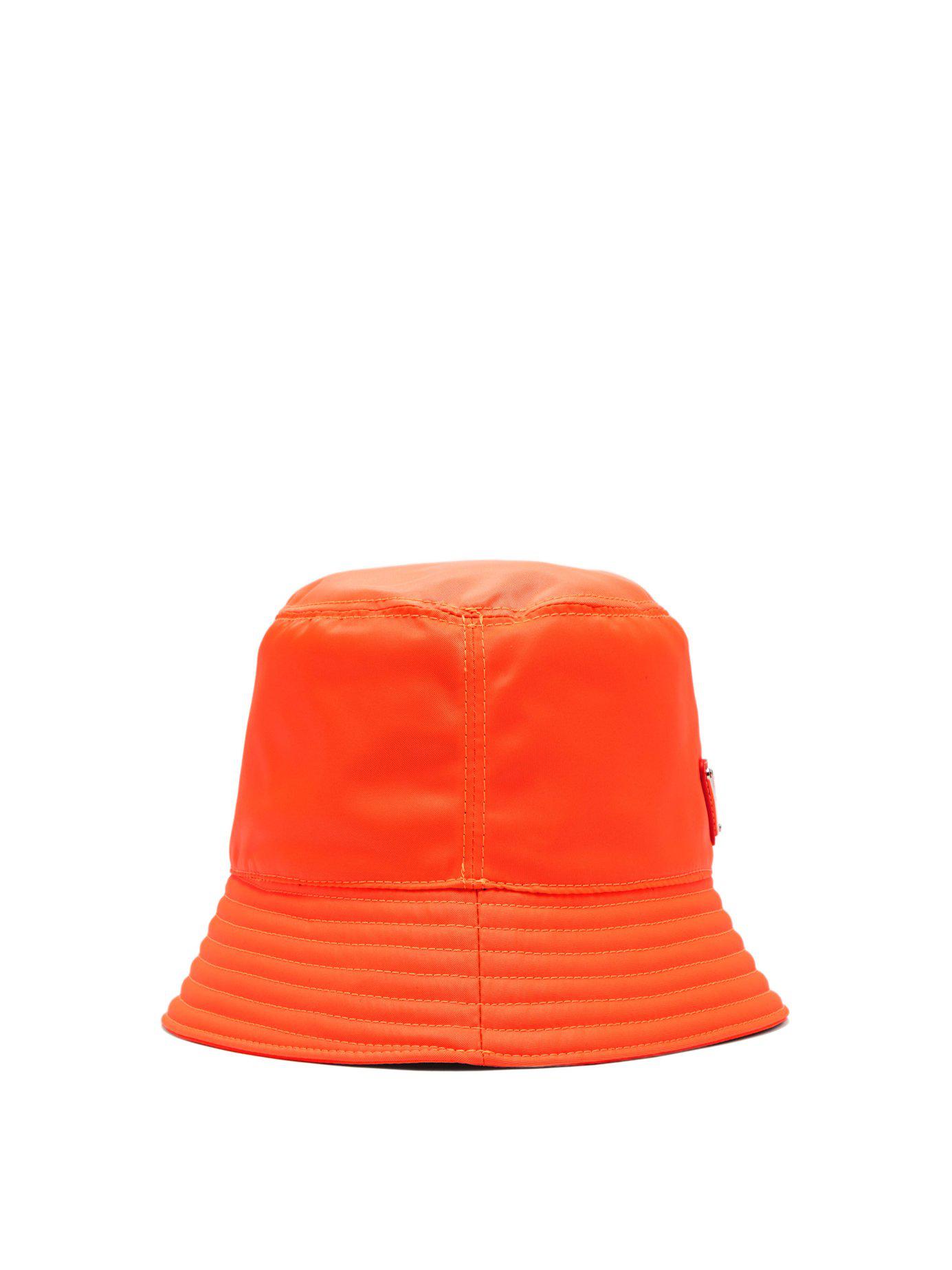 Prada Cotton Triangle Logo Bucket Hat in Orange for Men | Lyst