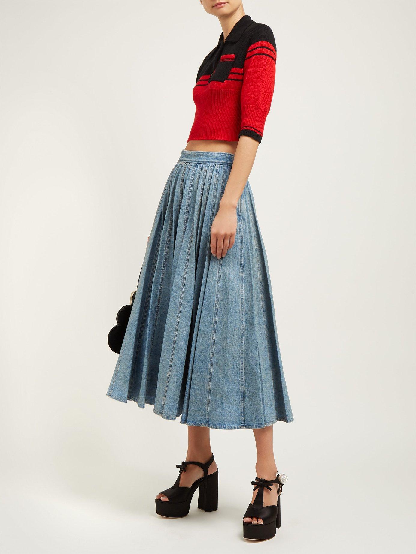Miu Miu Blue Denim Pleated Skirt | Lyst Canada