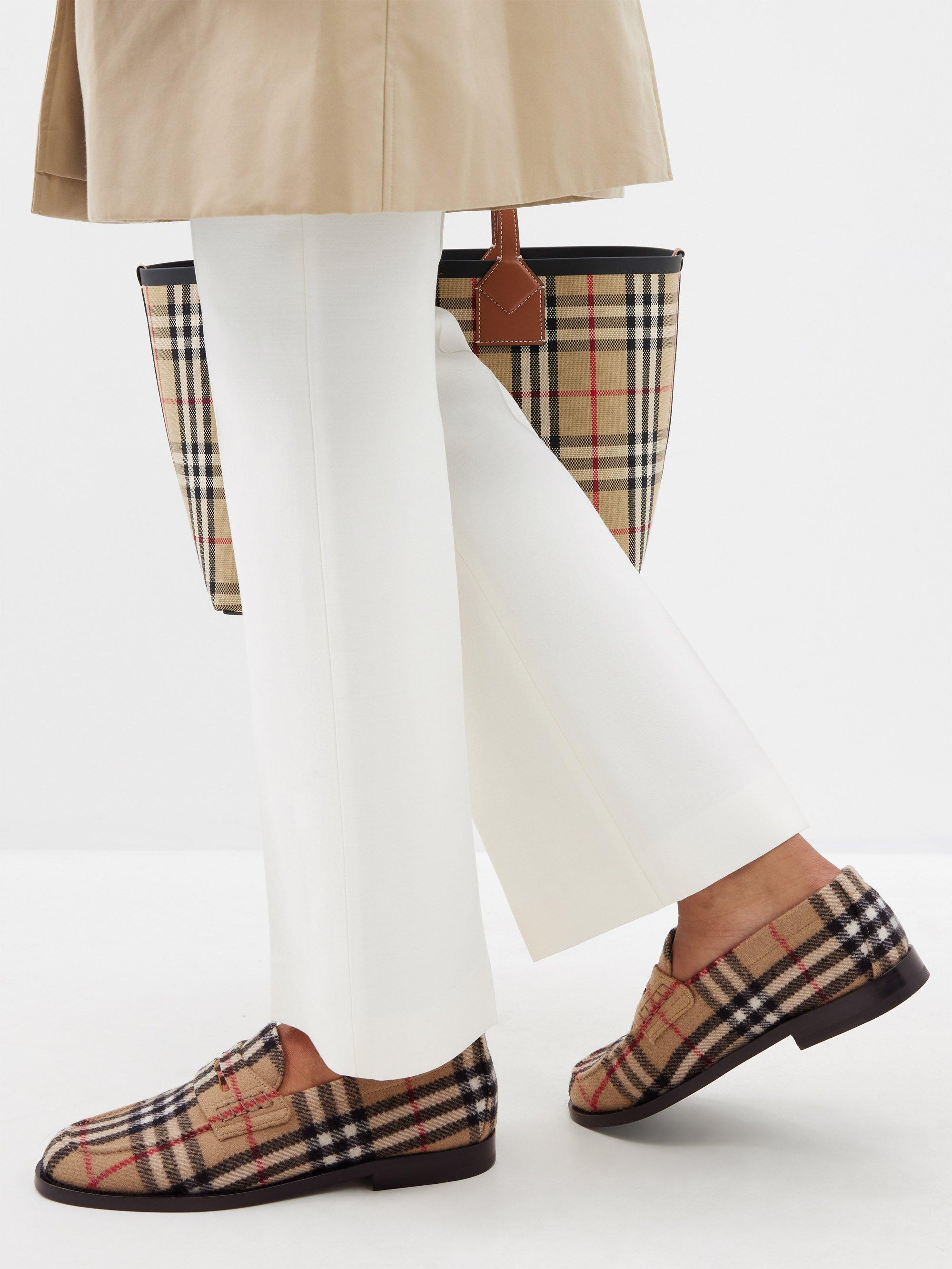 Burberry Check Wool-felt Loafers in White | Lyst