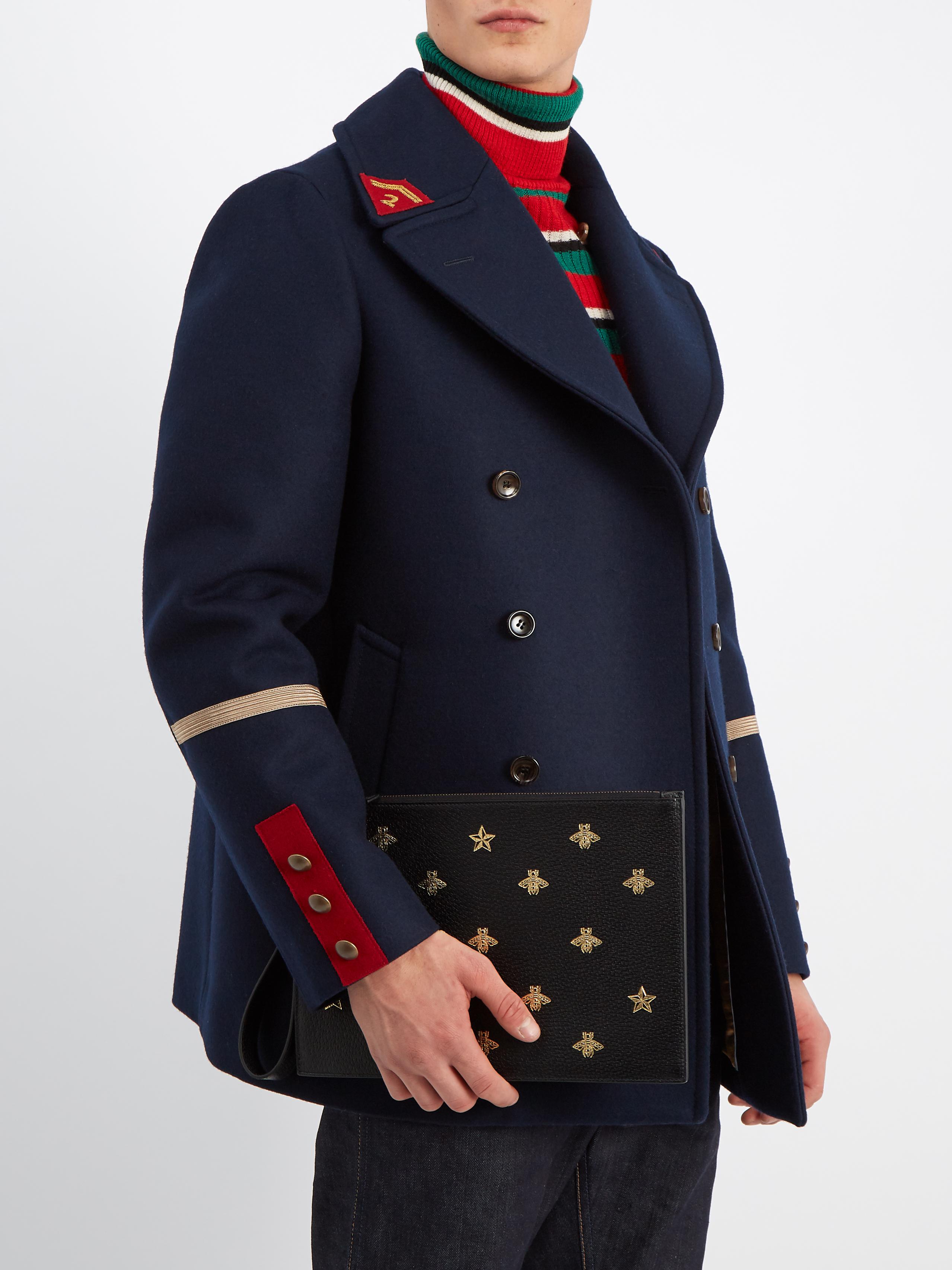 gucci bee star leather pouch