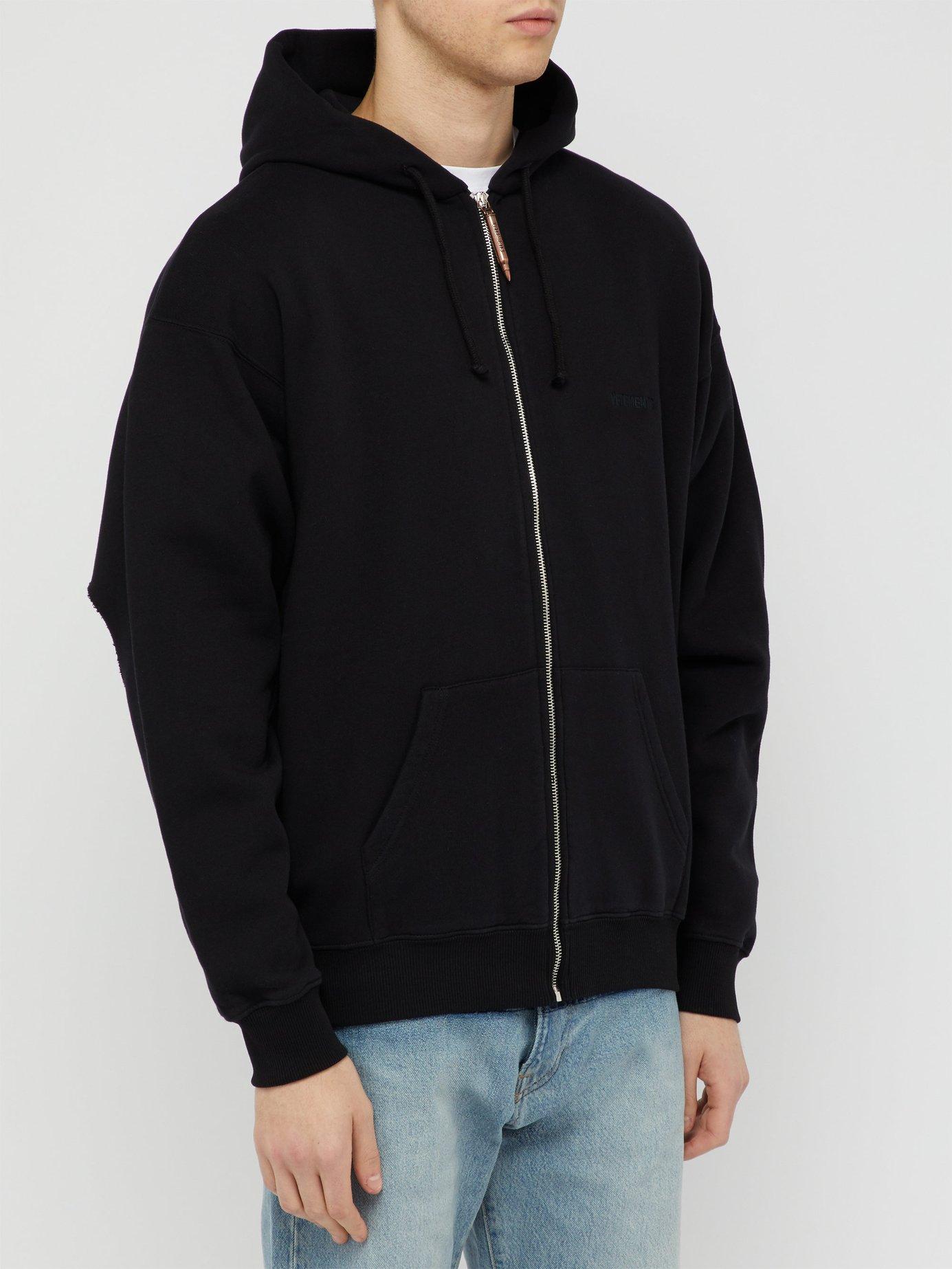 Vetements Cotton Logo Embroidered Cut Out Hooded Sweatshirt in Black ...