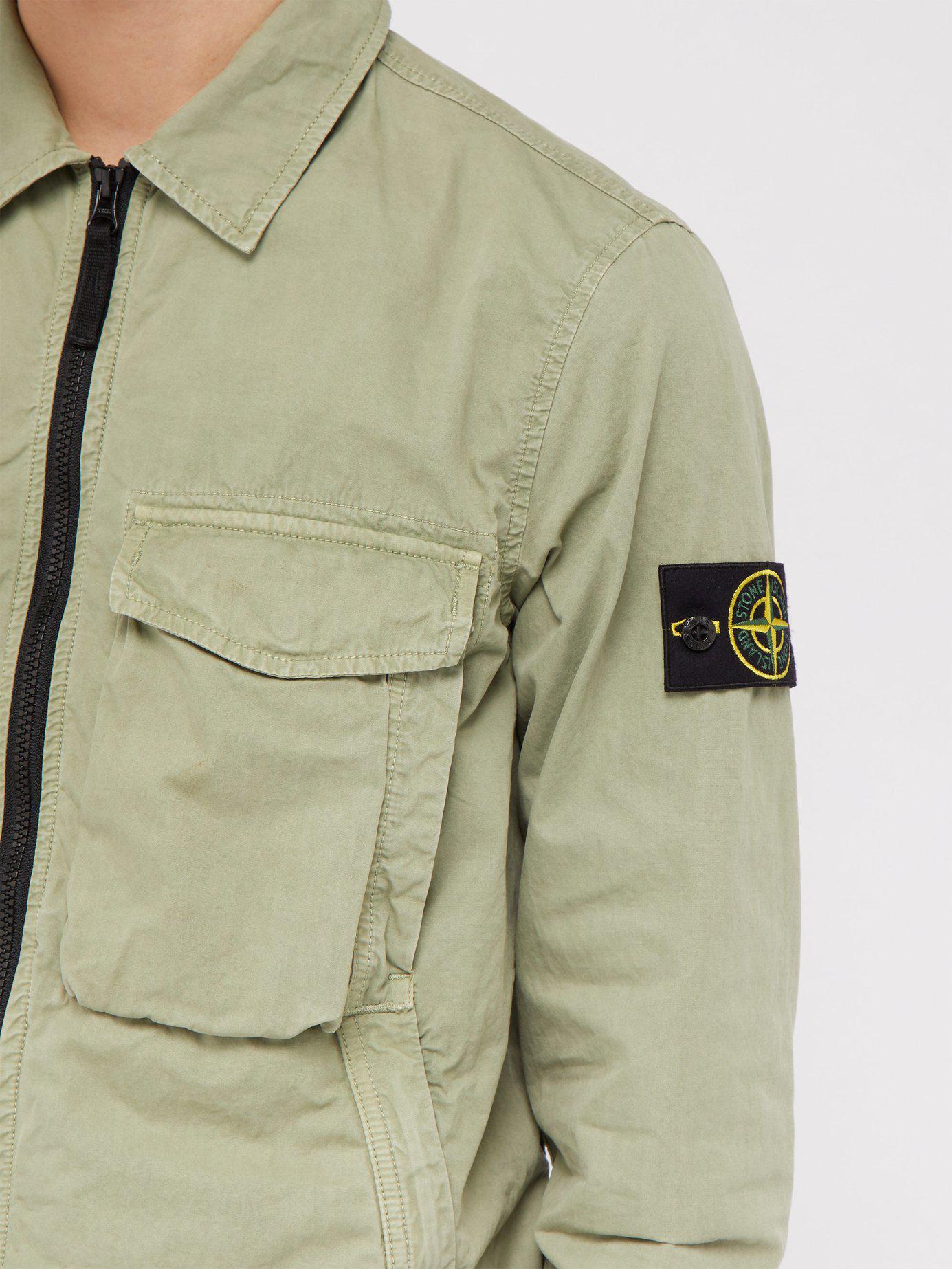 Stone Island Brushed Cotton Canvas Overshirt in Green for Men | Lyst
