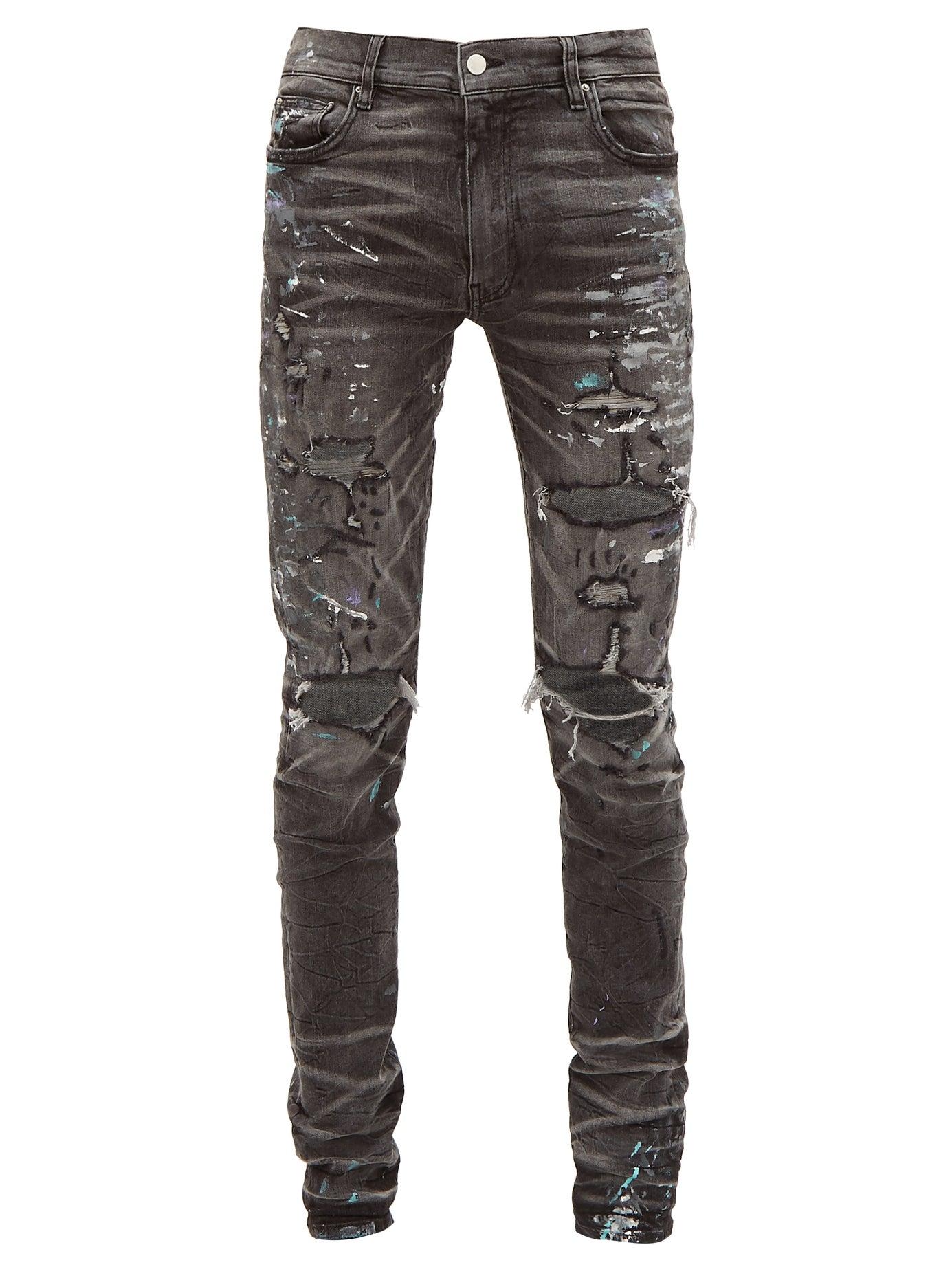 Amiri Denim Paint Splatter Distressed Slim Leg Jeans in Grey (Gray) for ...