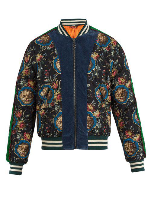 Gucci Floral-print Quilted-silk Bomber Jacket in Black for Men | Lyst