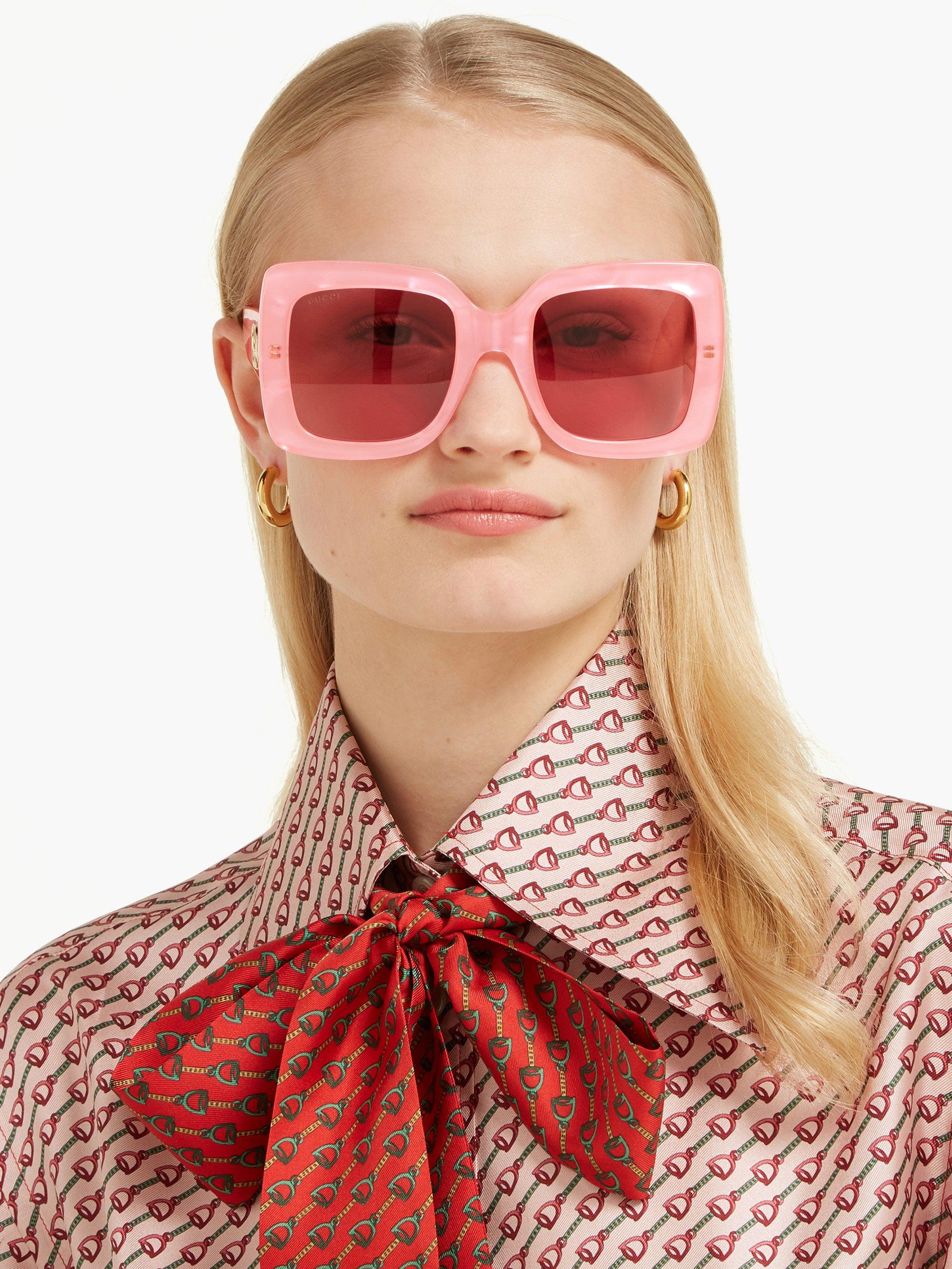 Gucci Oversized Square Pearlescent-acetate Sunglasses in Pink | Lyst