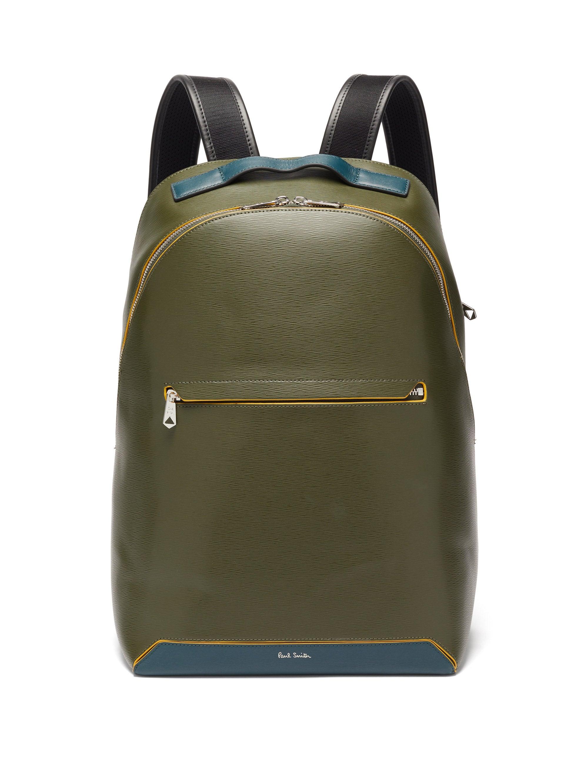 Paul Smith Embossed-leather Backpack in Khaki (Green) for Men - Lyst