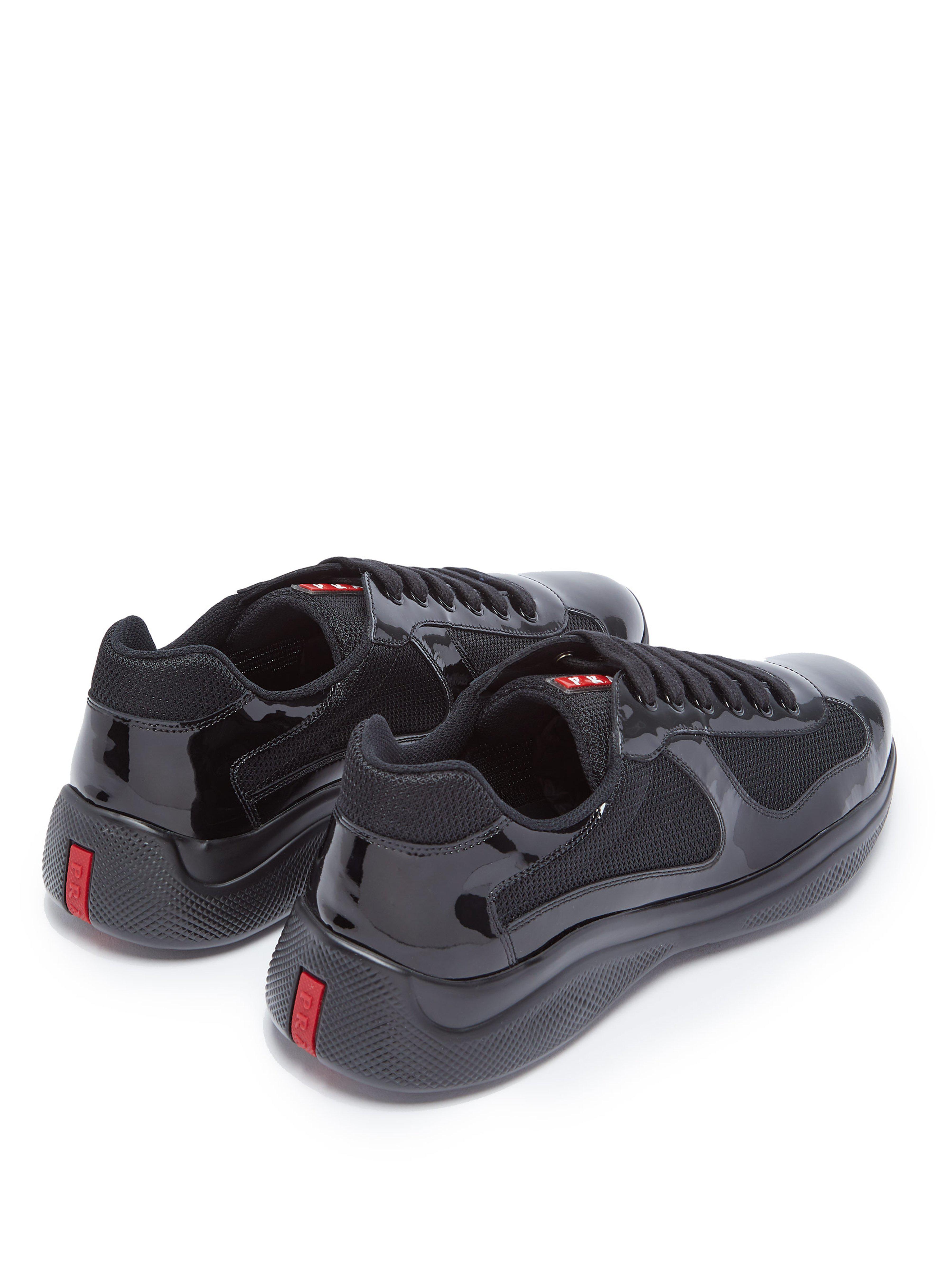 Prada America's Cup Patent-leather And Mesh Trainers in Black for Men ...