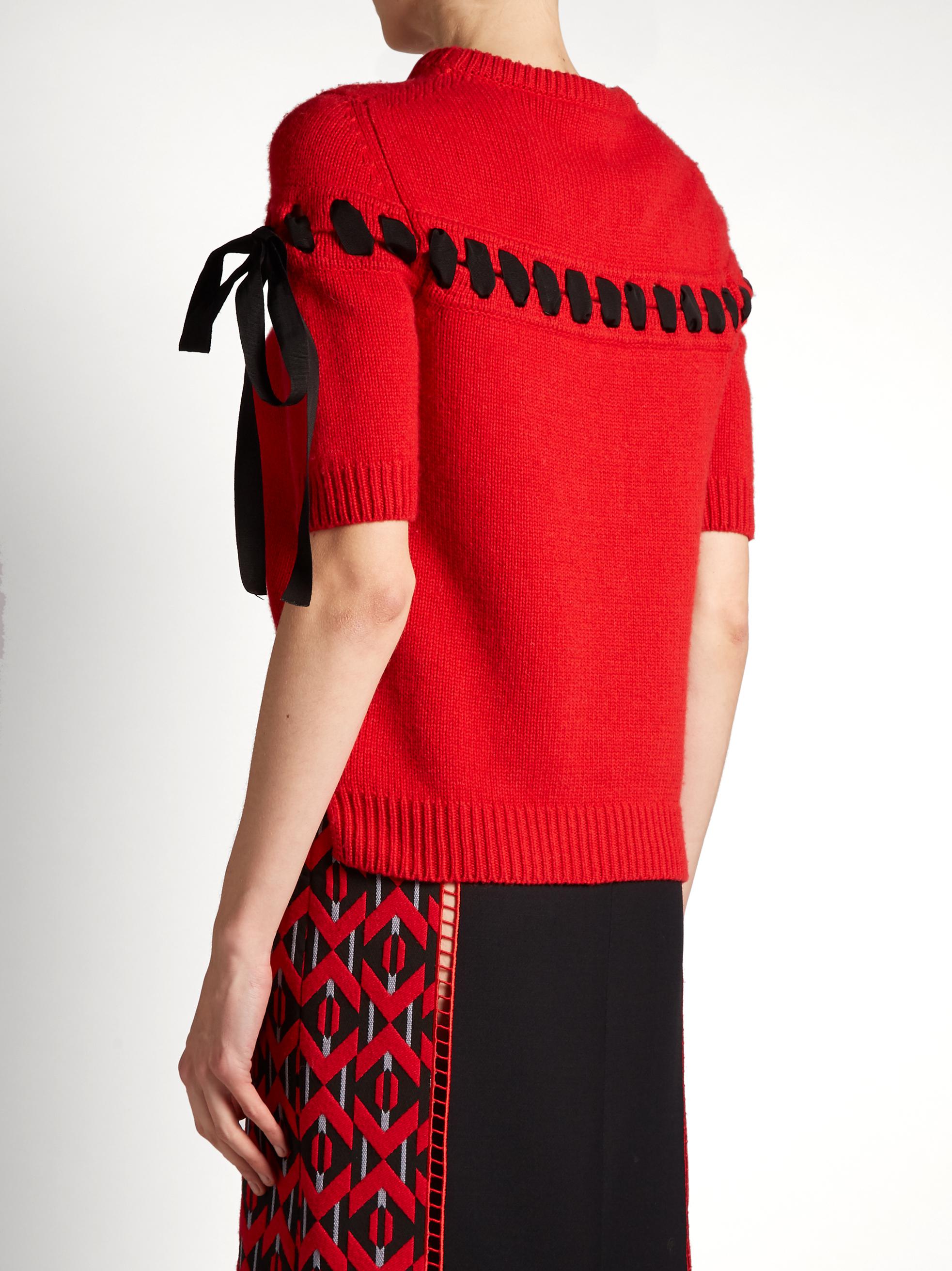 Fendi Ribbon-detail Cashmere Top in Red 