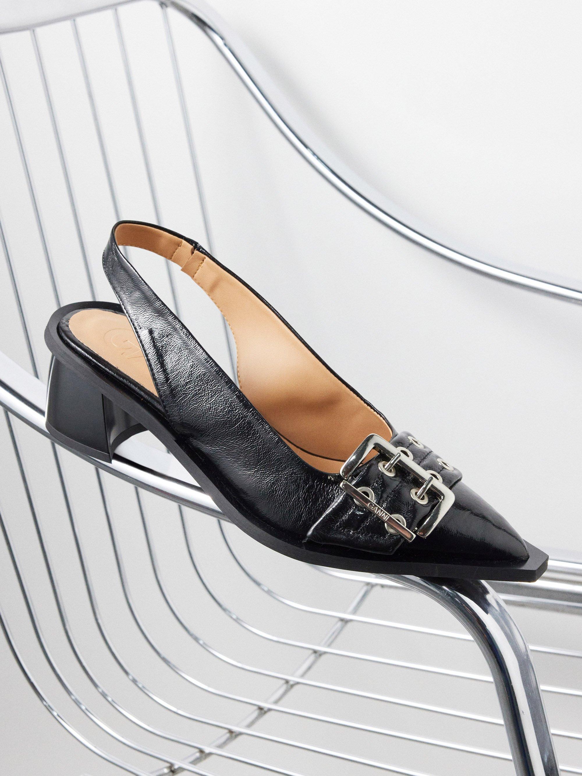 Buckled 50 Point toe Faux leather Slingback Pumps