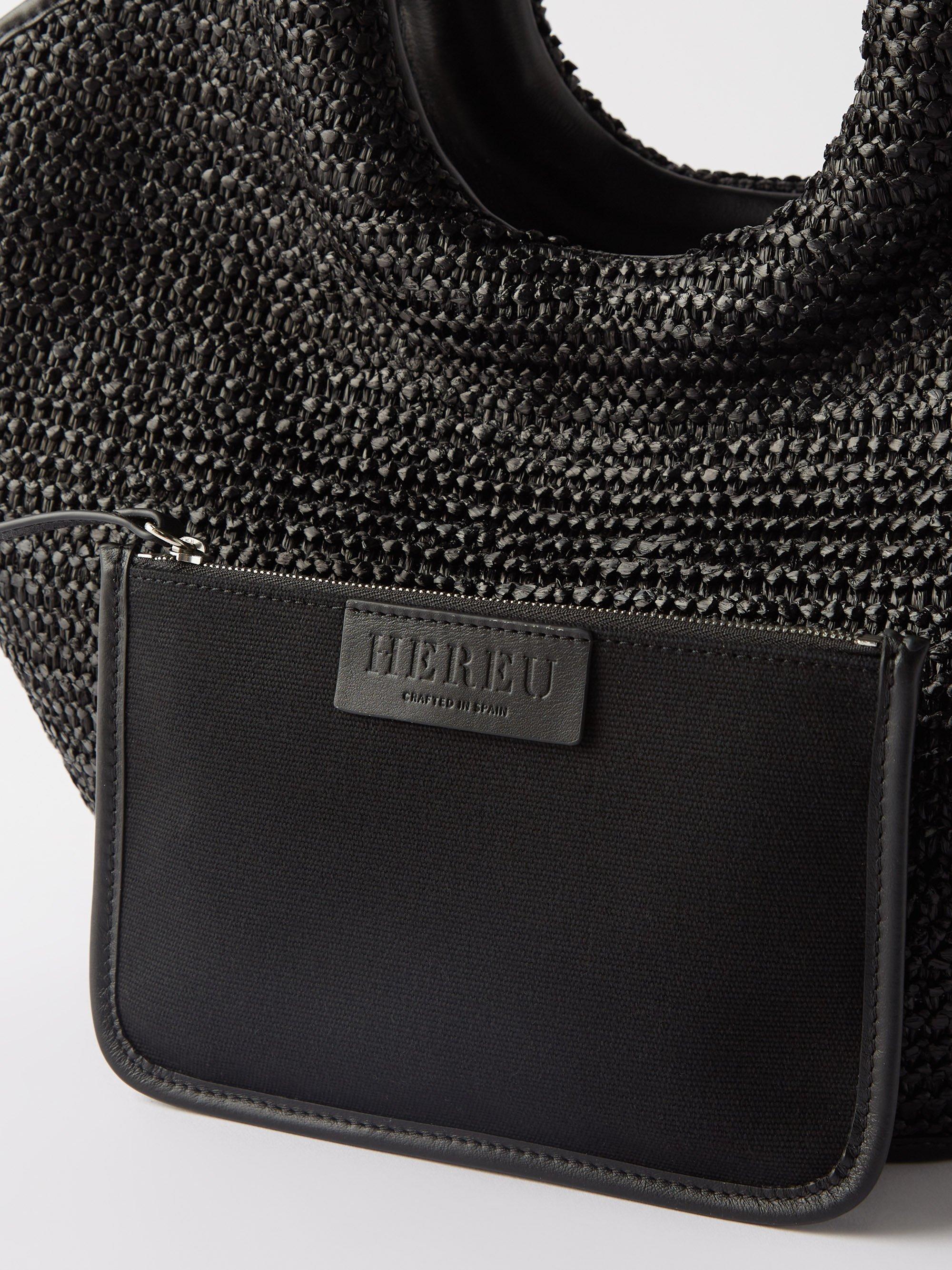 Hereu Castell Leather And Raffia Tote Bag in Black