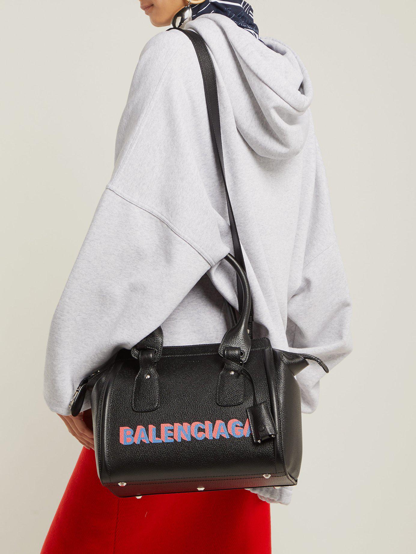 Balenciaga Monday Logo Print Leather Bowling Bag in Black - Lyst