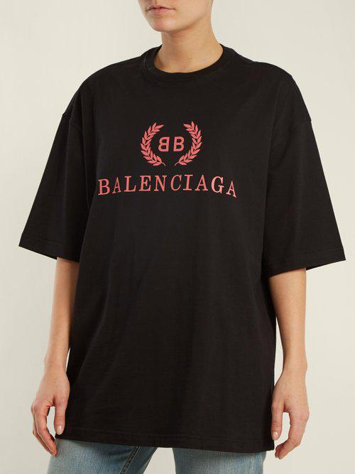 Balenciaga Crest-print Cotton T-shirt in Black - Lyst