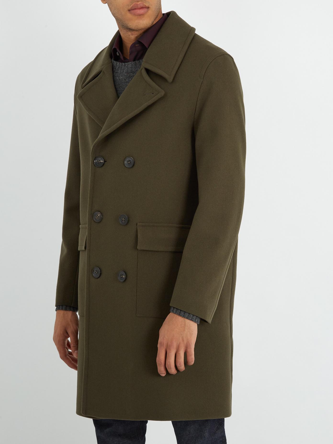 Mackintosh Double-breasted Wool Coat in Dark Green (Green) for Men - Lyst
