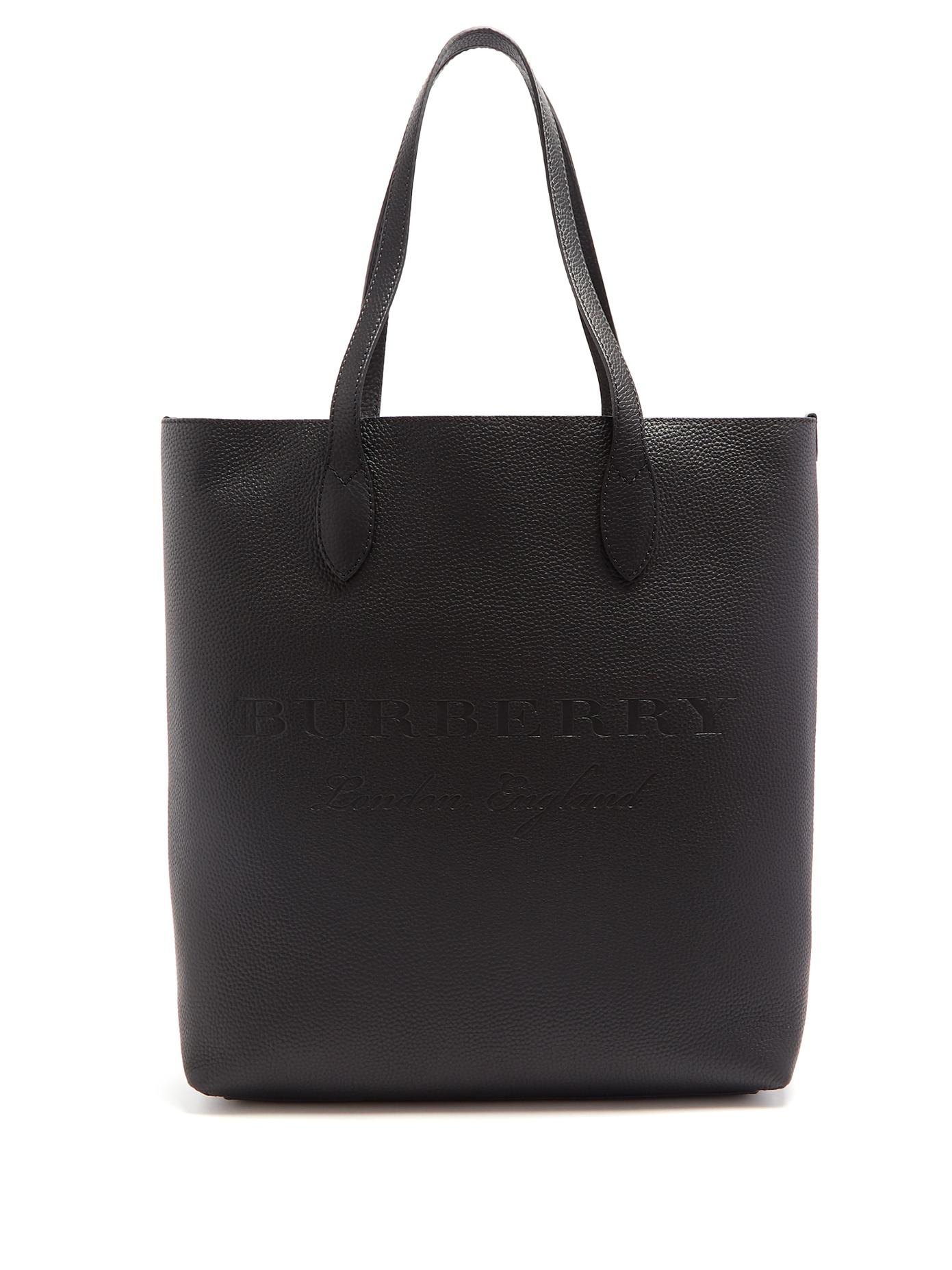 Burberry Remington Logo-embossed Leather Tote Bag in Black | Lyst