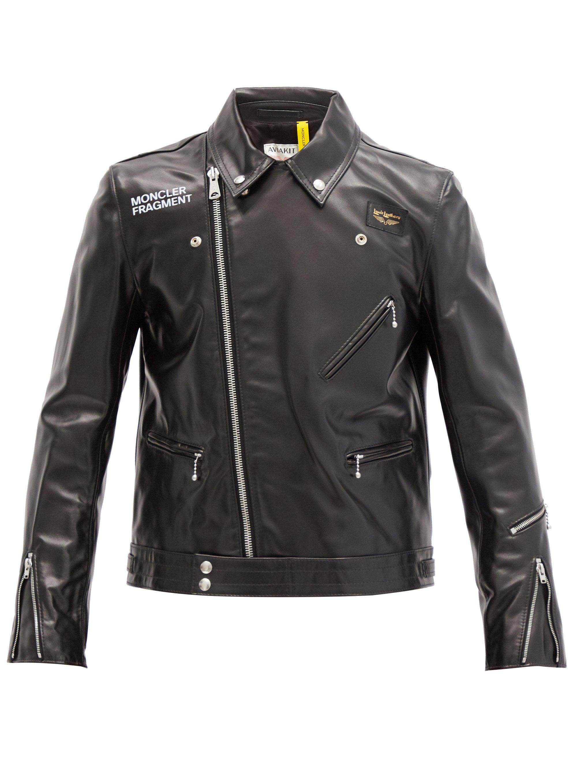 7 MONCLER FRAGMENT Dwayne Lewis Logo-print Leather Biker Jacket in 