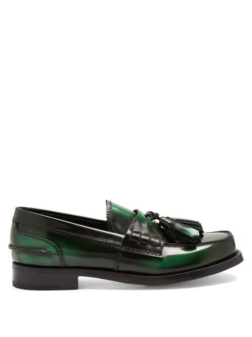 Prada Tassel Leather Loafers in Green | Lyst