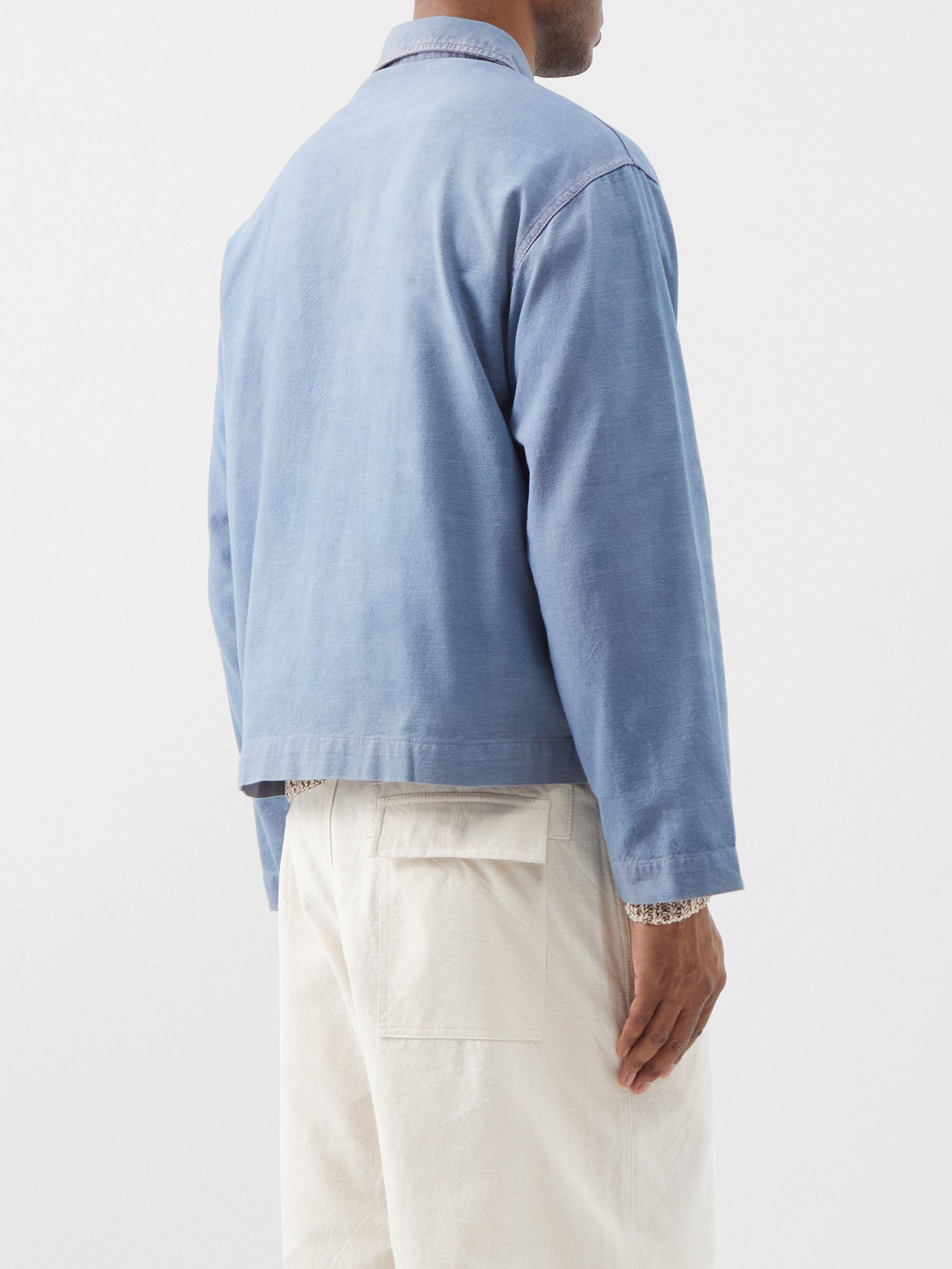 STORY mfg. Short On Time Embroidered Organic-cotton Jacket in Blue