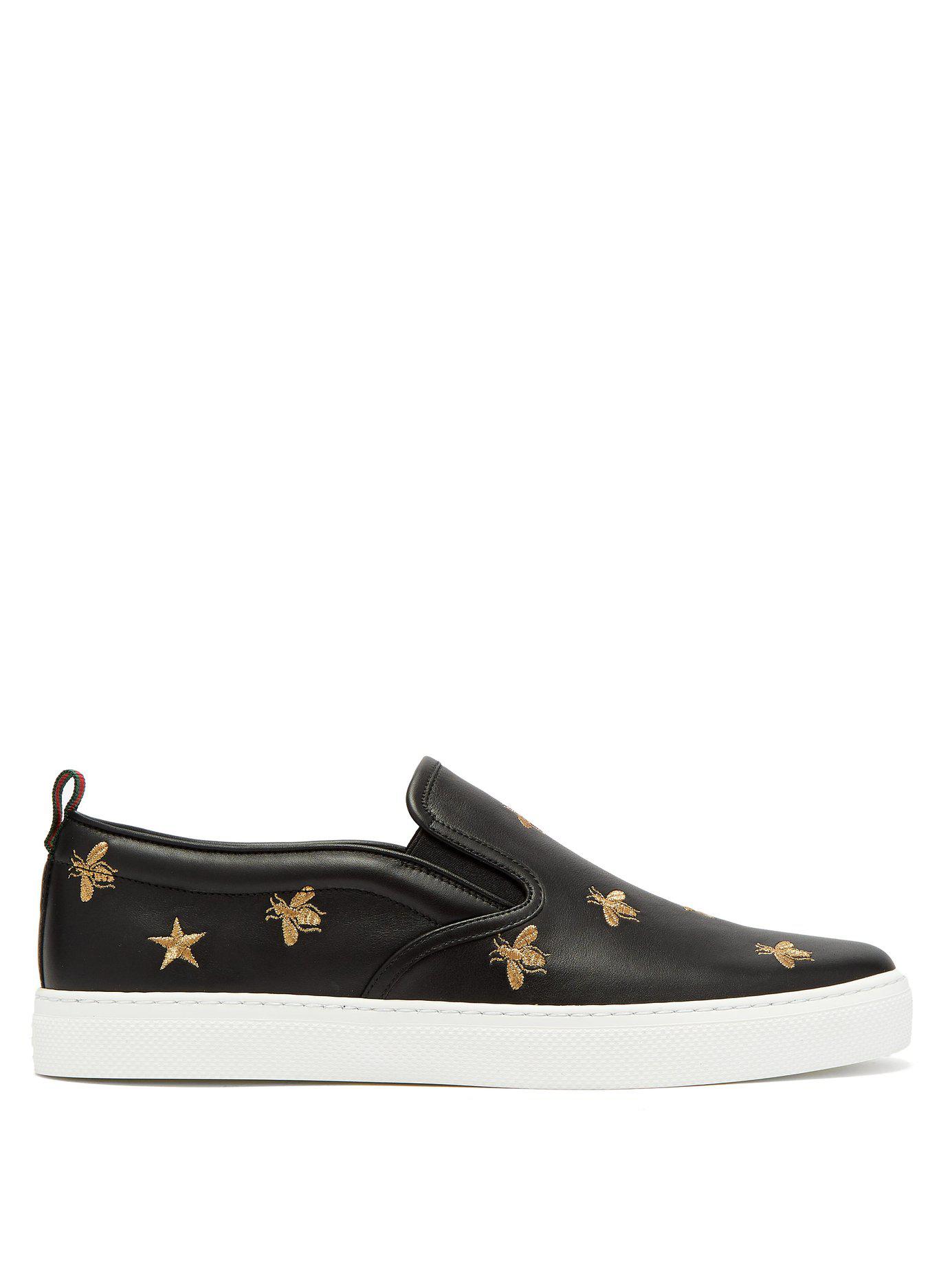 Gucci Leather Slip-on Sneakers With Bees in Black for Men | Lyst