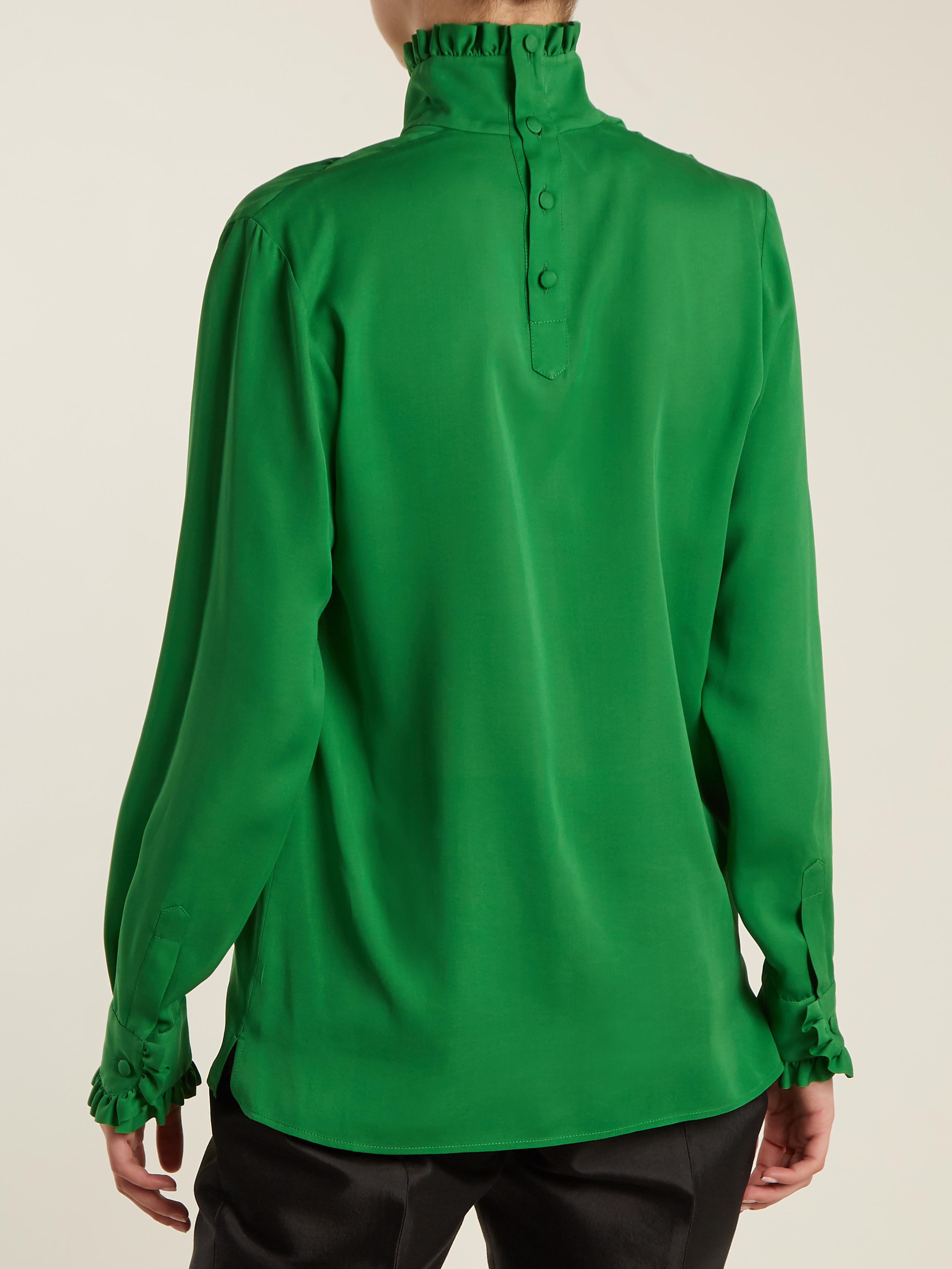 high neck silk shirt